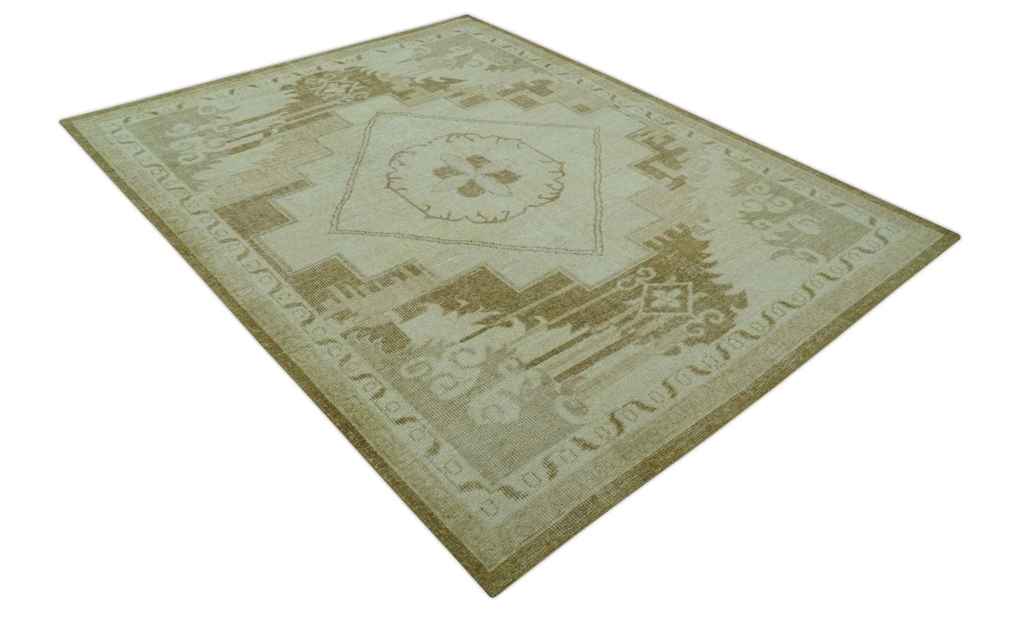 Custom Made Beige and Olive Hand Knotted Traditional wool area rug - Image 3