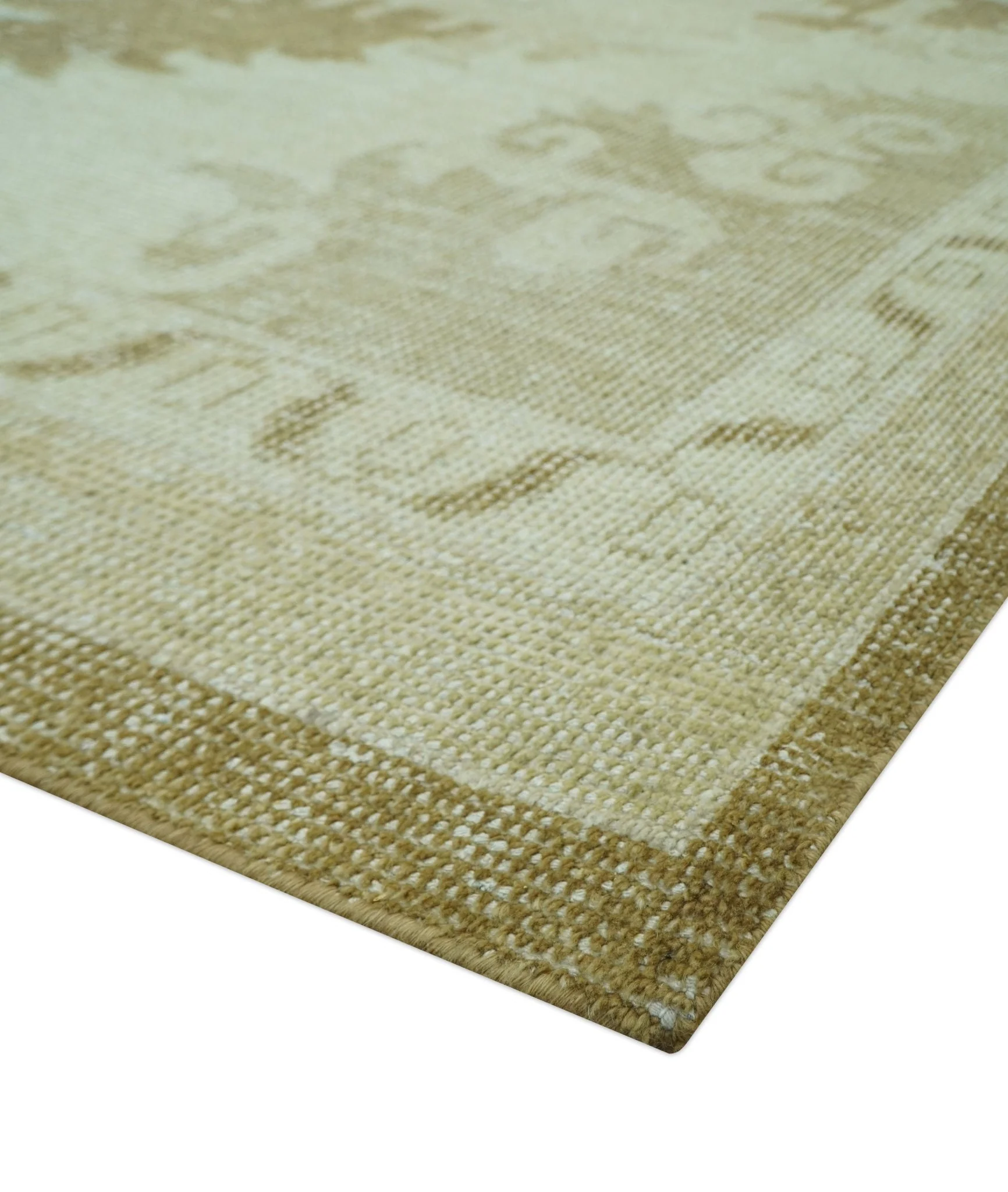 Custom Made Beige and Olive Hand Knotted Traditional wool area rug - Image 5