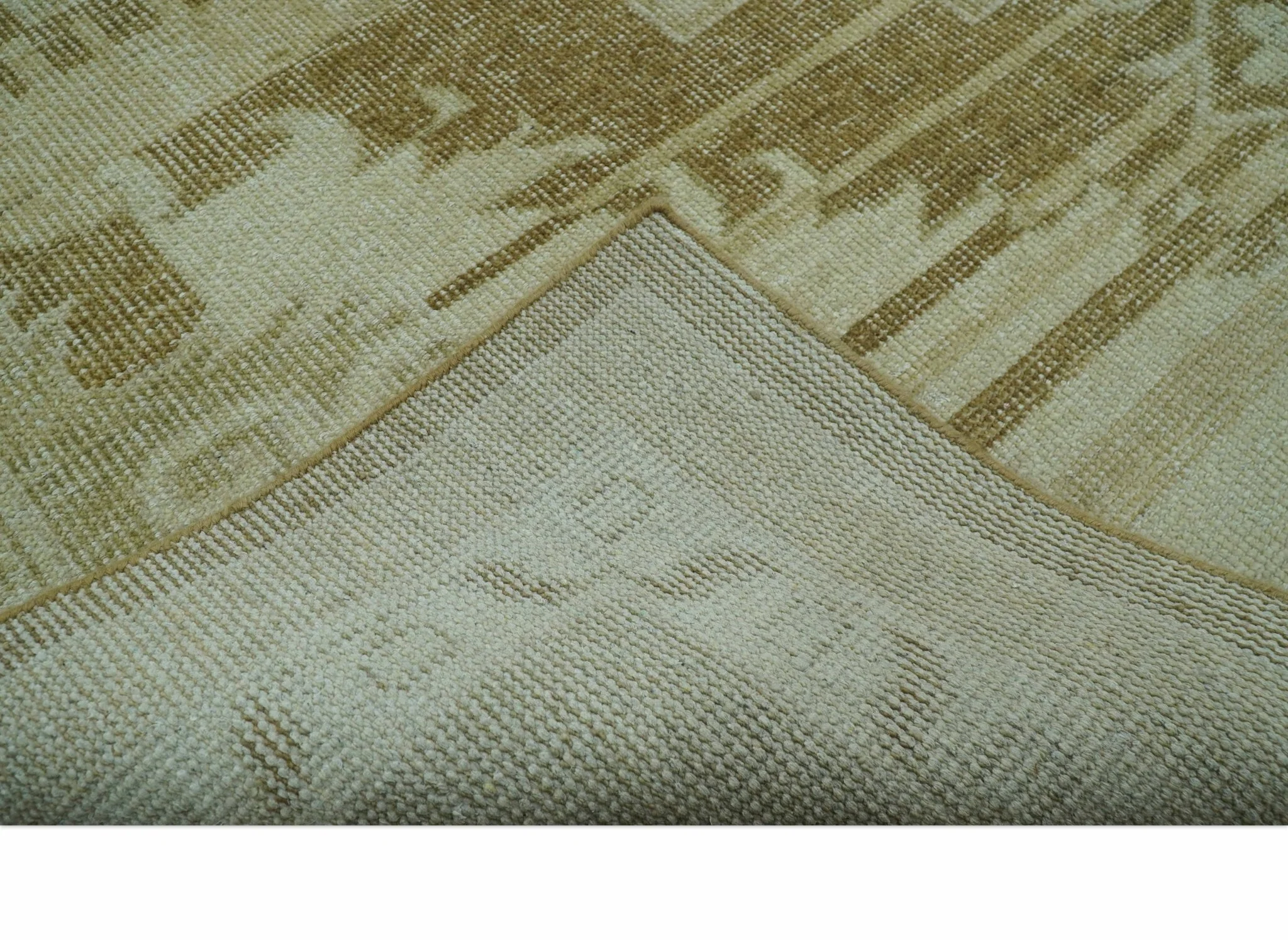 Beige and Olive 8x10 Hand Knotted Traditional Low Pile wool area rug - Image 4