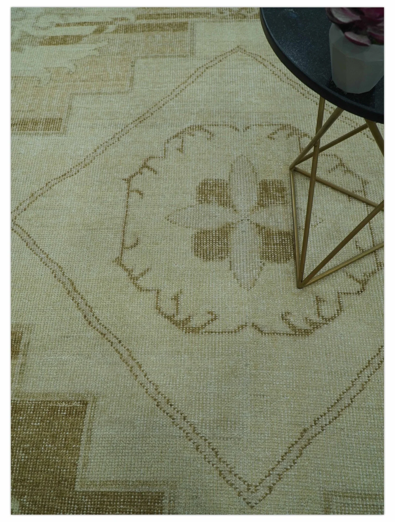 Beige and Olive 8x10 Hand Knotted Traditional Low Pile wool area rug - Image 9