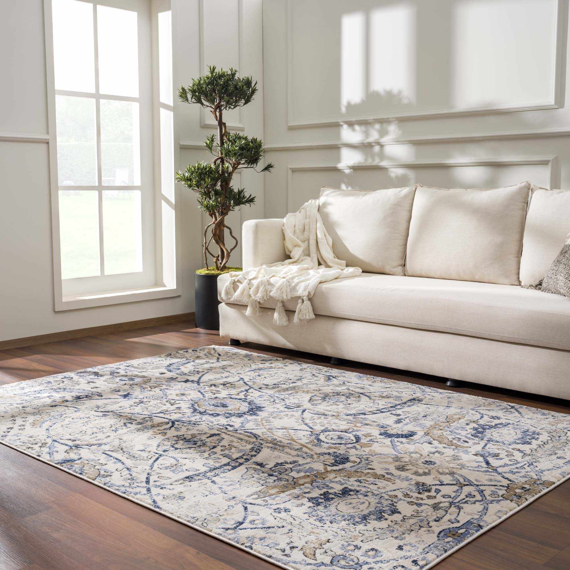 Antique Style Beige and Purple Traditional Oriental Oushak rug - Image 2