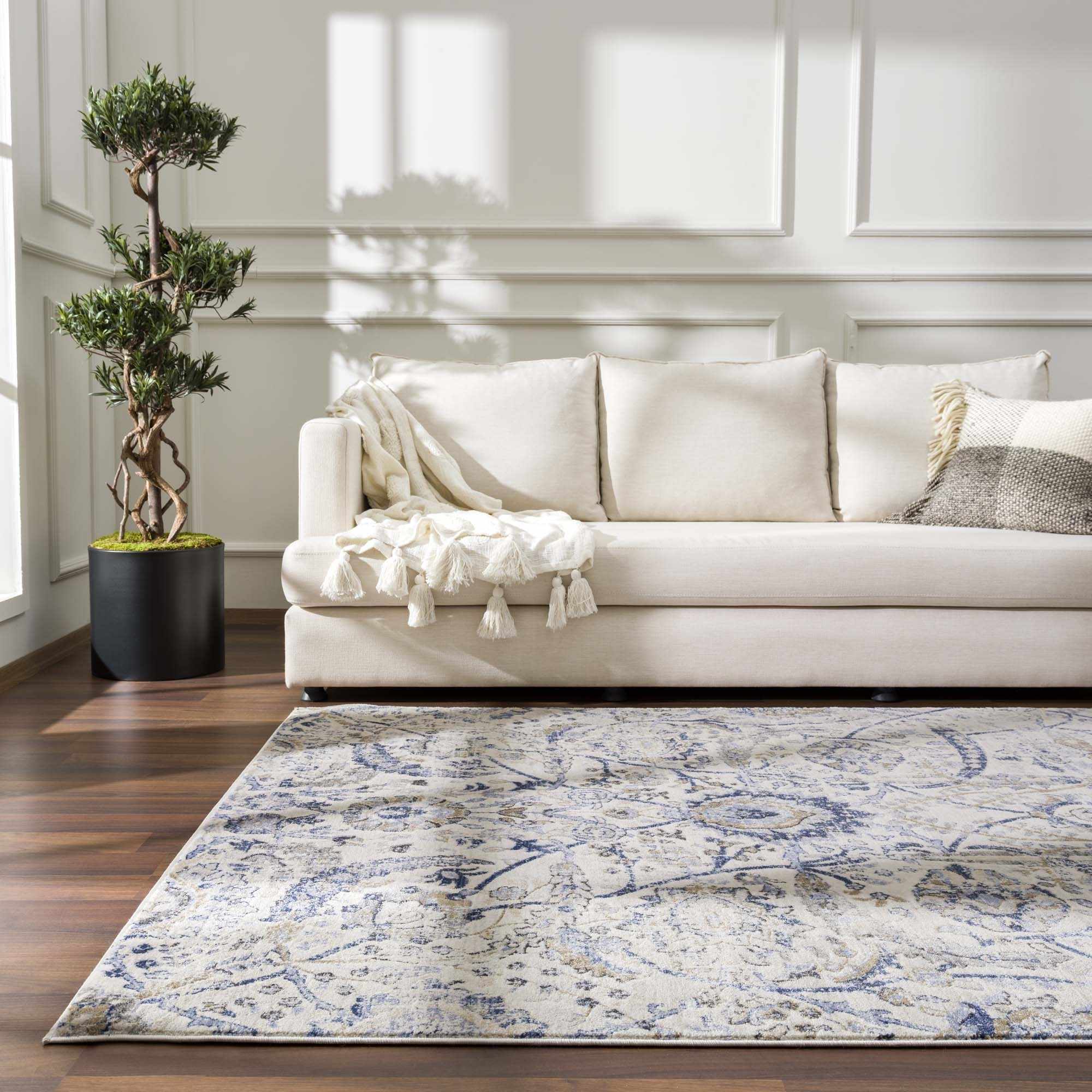 Antique Style Beige and Purple Traditional Oriental Oushak rug - Image 5
