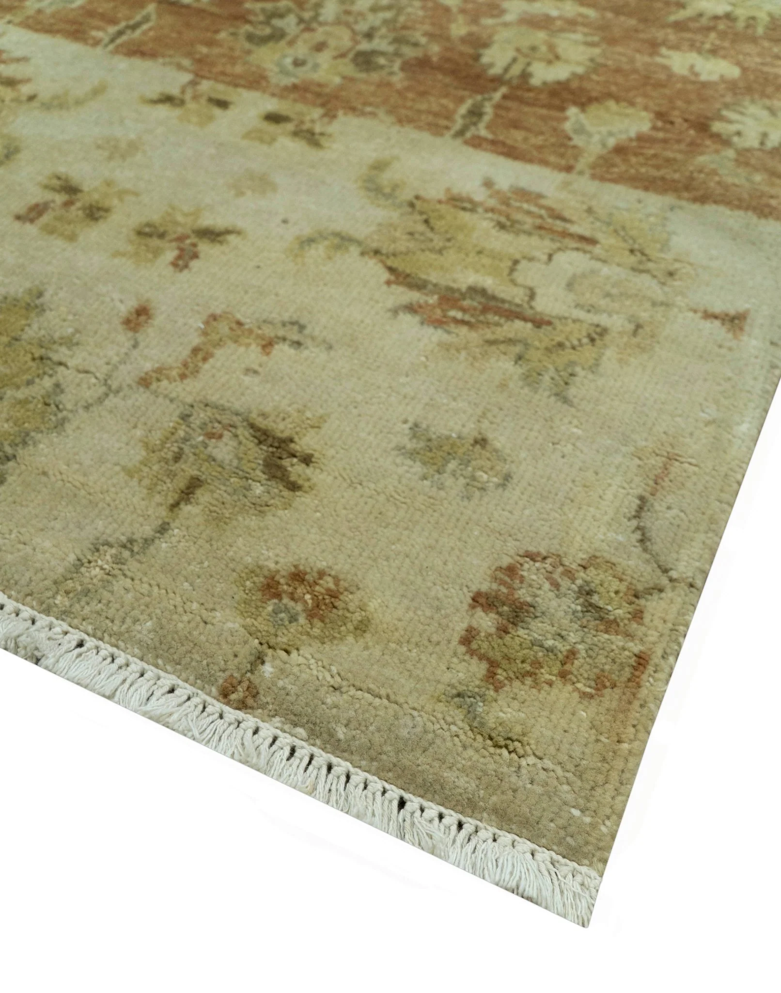 Beige And Rust Traditional Serapi Design Hand Knotted 2x5 Wool Area Rug - Image 3