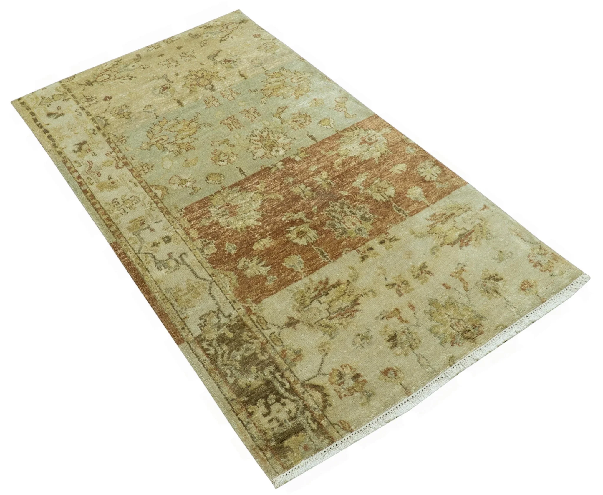 Beige And Rust Traditional Serapi Design Hand Knotted 2x5 Wool Area Rug - Image 9