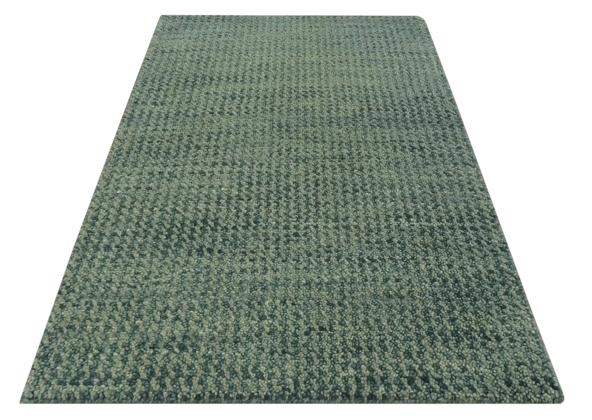 Custom Made Beige and Shades of Blue Stripes Design Contemporary wool area Rug - Image 8