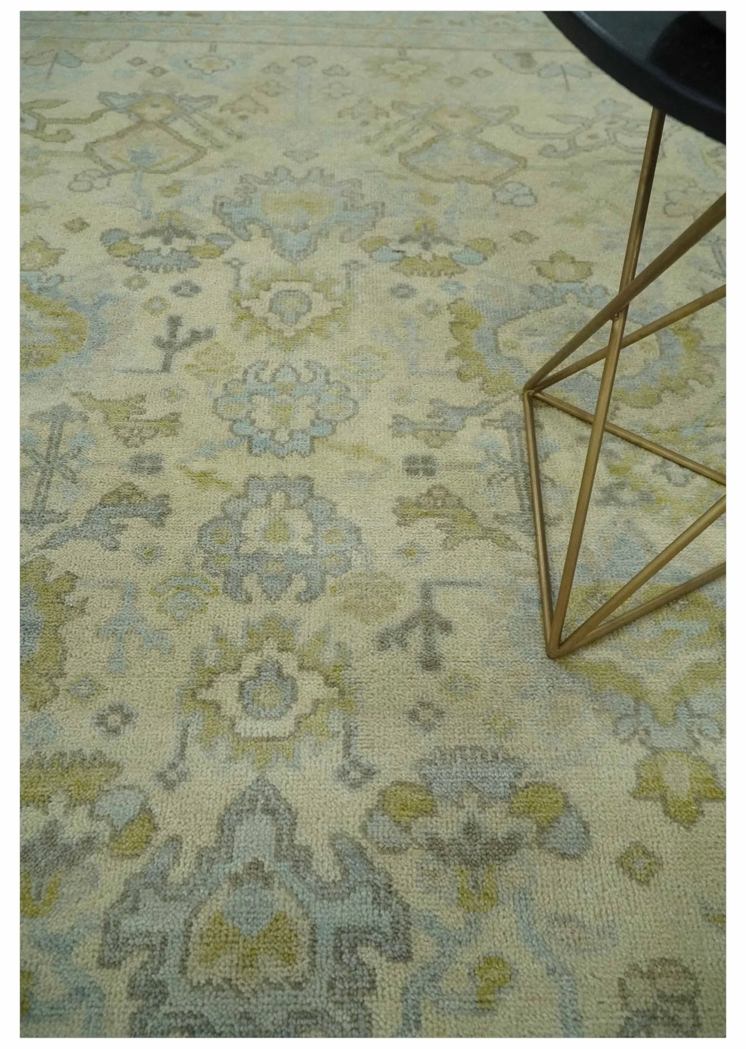 Neutral Beige and silver 8x10 Traditional Antique Finish Hand knotted Wool Area Rug - Image 2