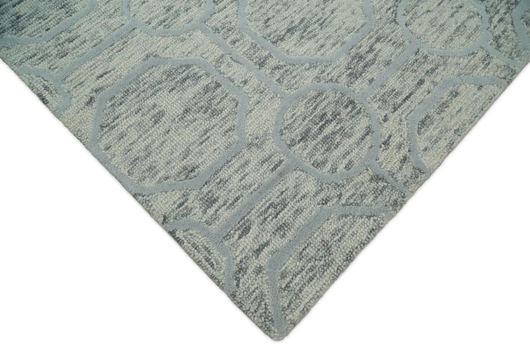 Beige and Silver Hand Hooked Modern Wool Area Rug - Image 3
