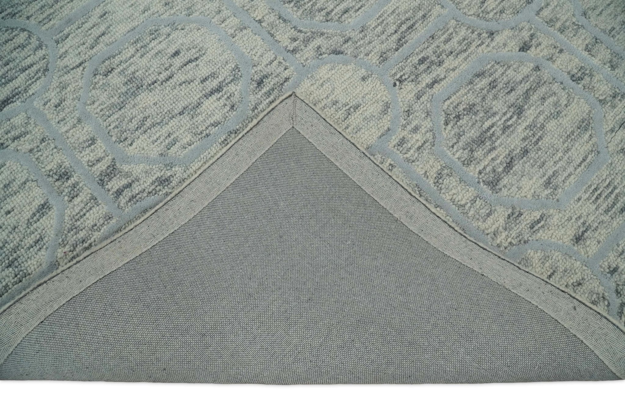 Beige and Silver Hand Hooked Modern Wool Area Rug - Image 6
