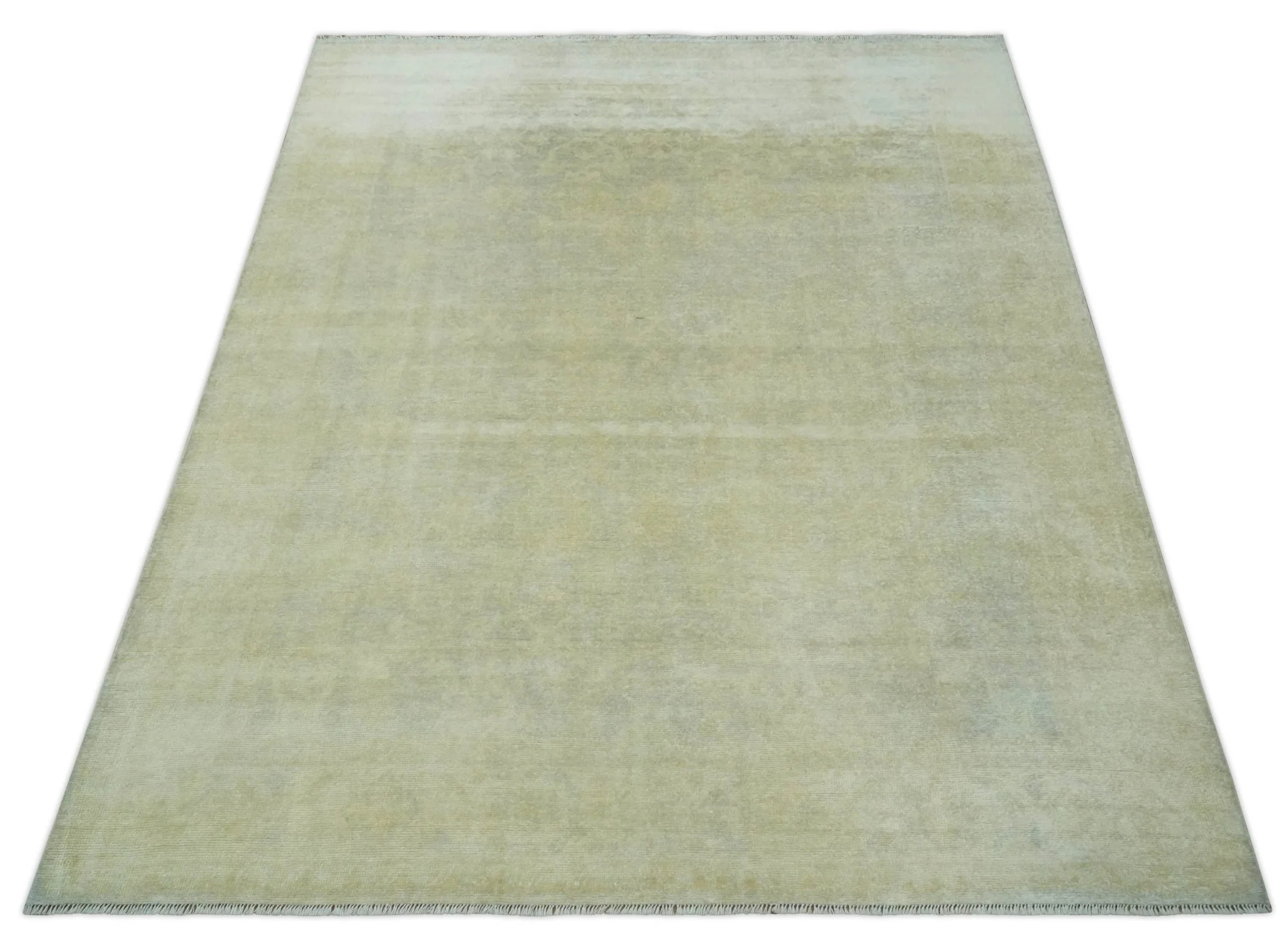 Beige and Silver Traditional Hand Knotted 8x10 Wool Oushak Area Rug - Image 9