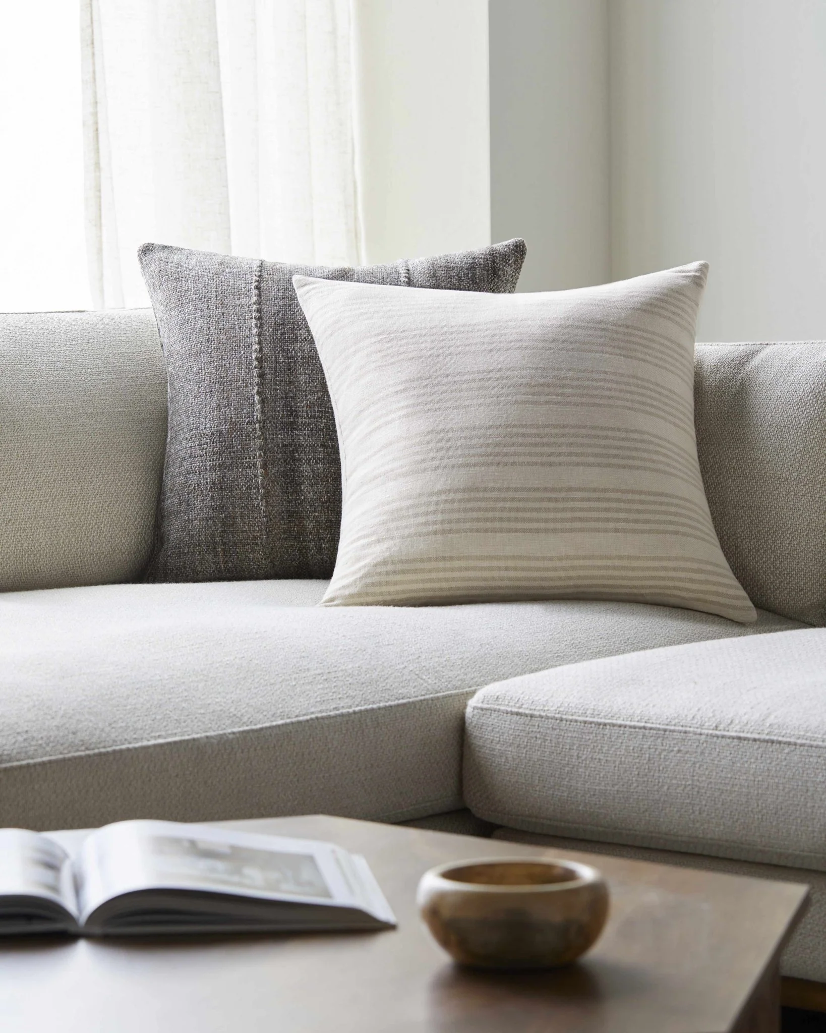 Beige and Tan Modern Stripes Design Square Throw Pillow - Image 5