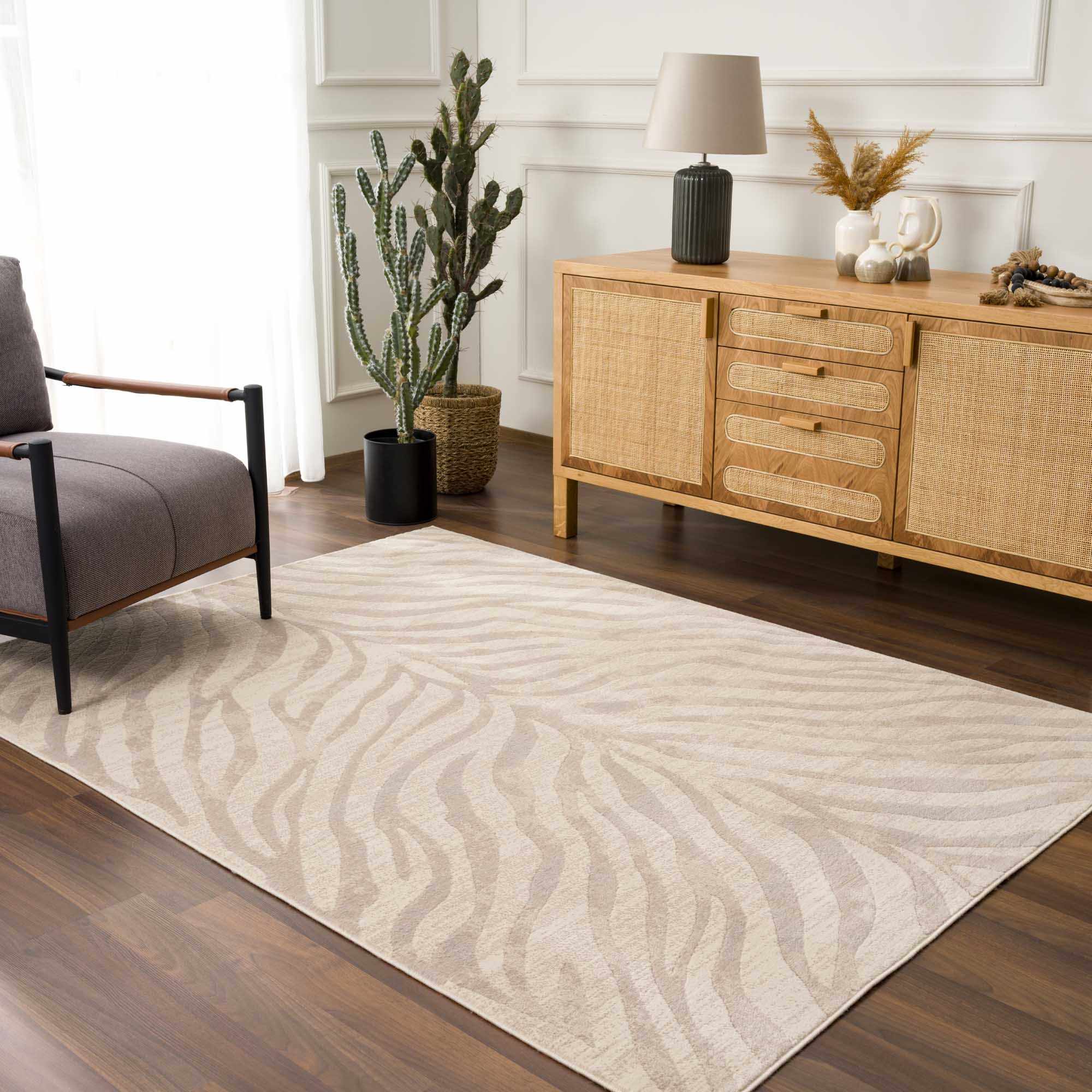 Beige and Tan Modern Zebra Skin Print Area Rug - Image 13