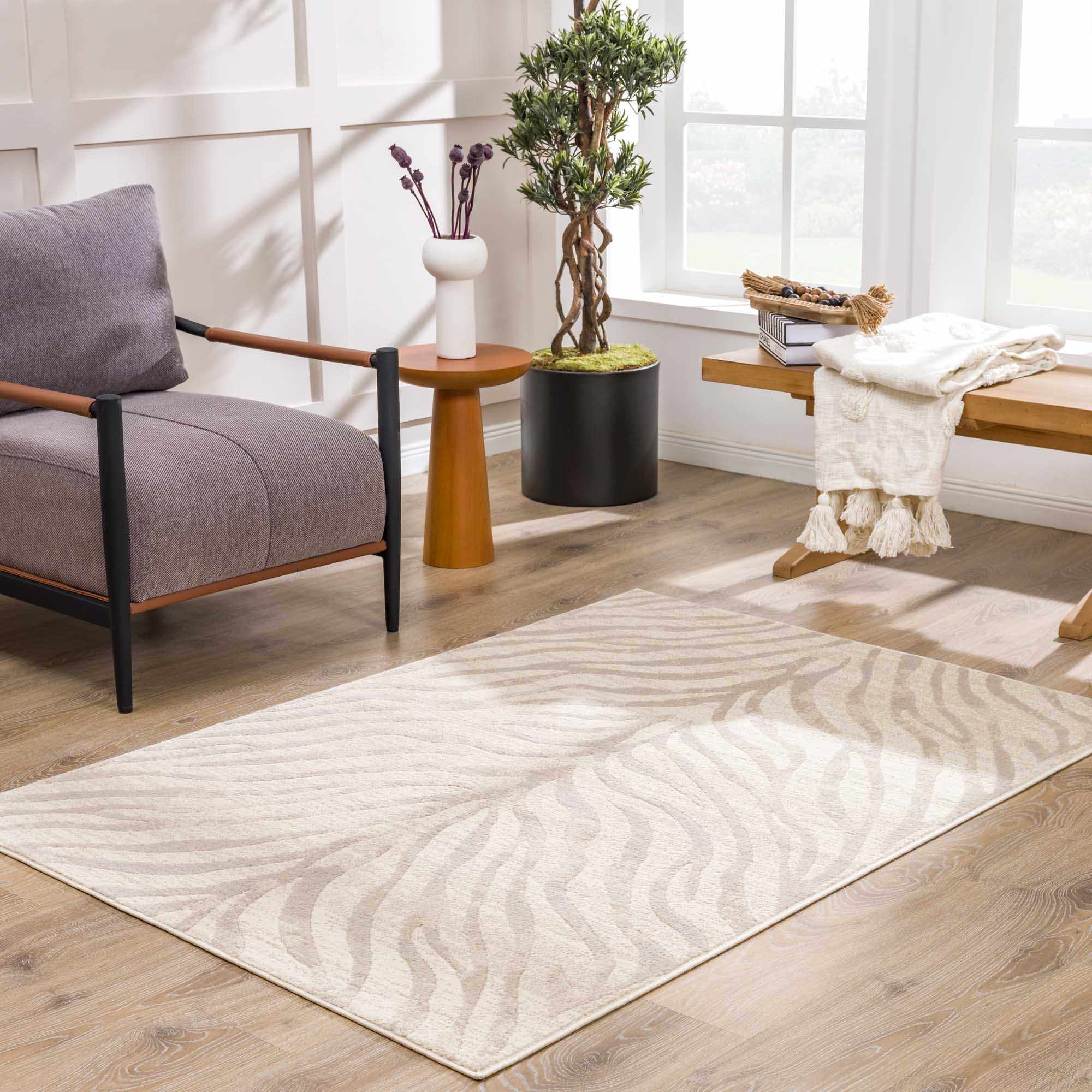 Beige and Tan Modern Zebra Skin Print Area Rug - Image 14