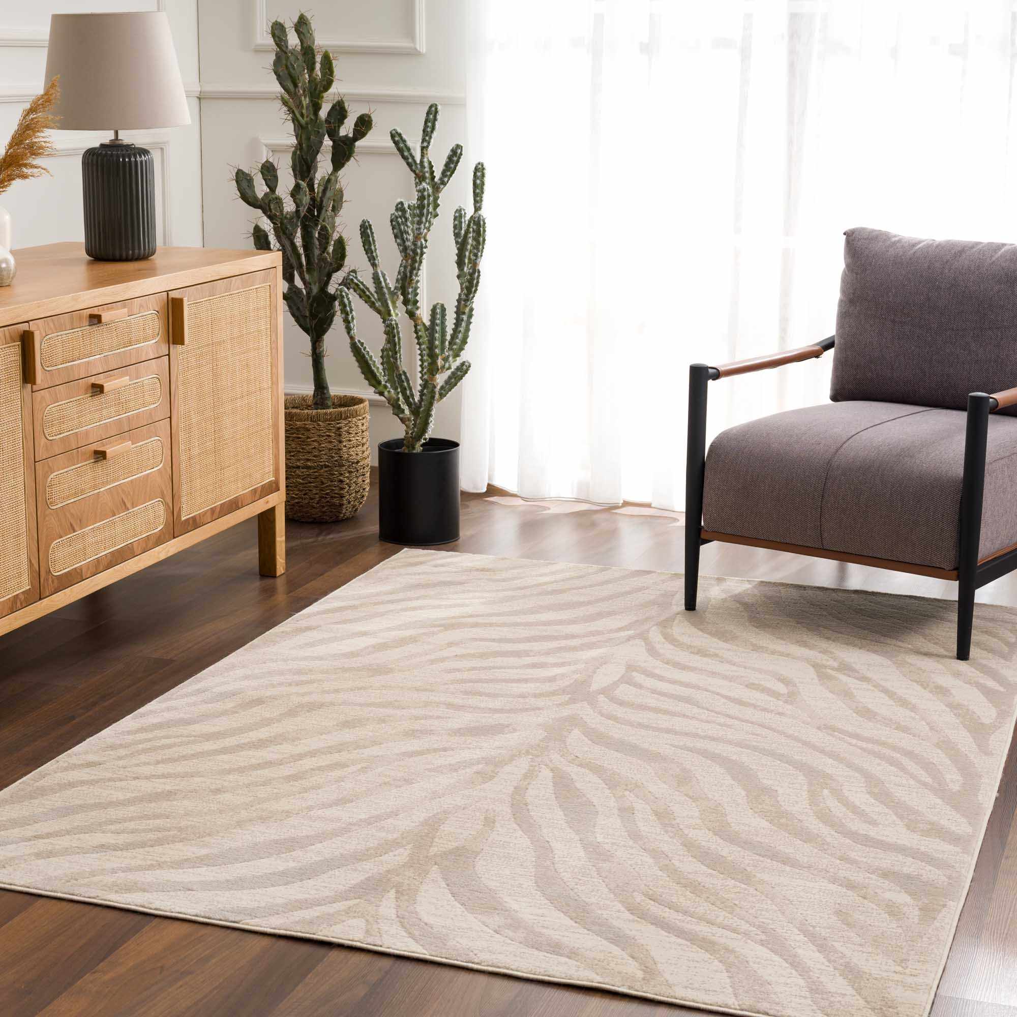Beige and Tan Modern Zebra Skin Print Area Rug - Image 15