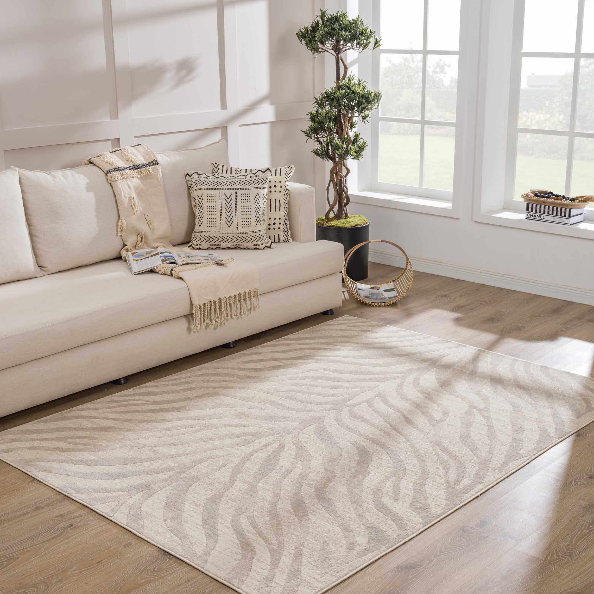 Beige and Tan Modern Zebra Skin Print Area Rug - Image 2