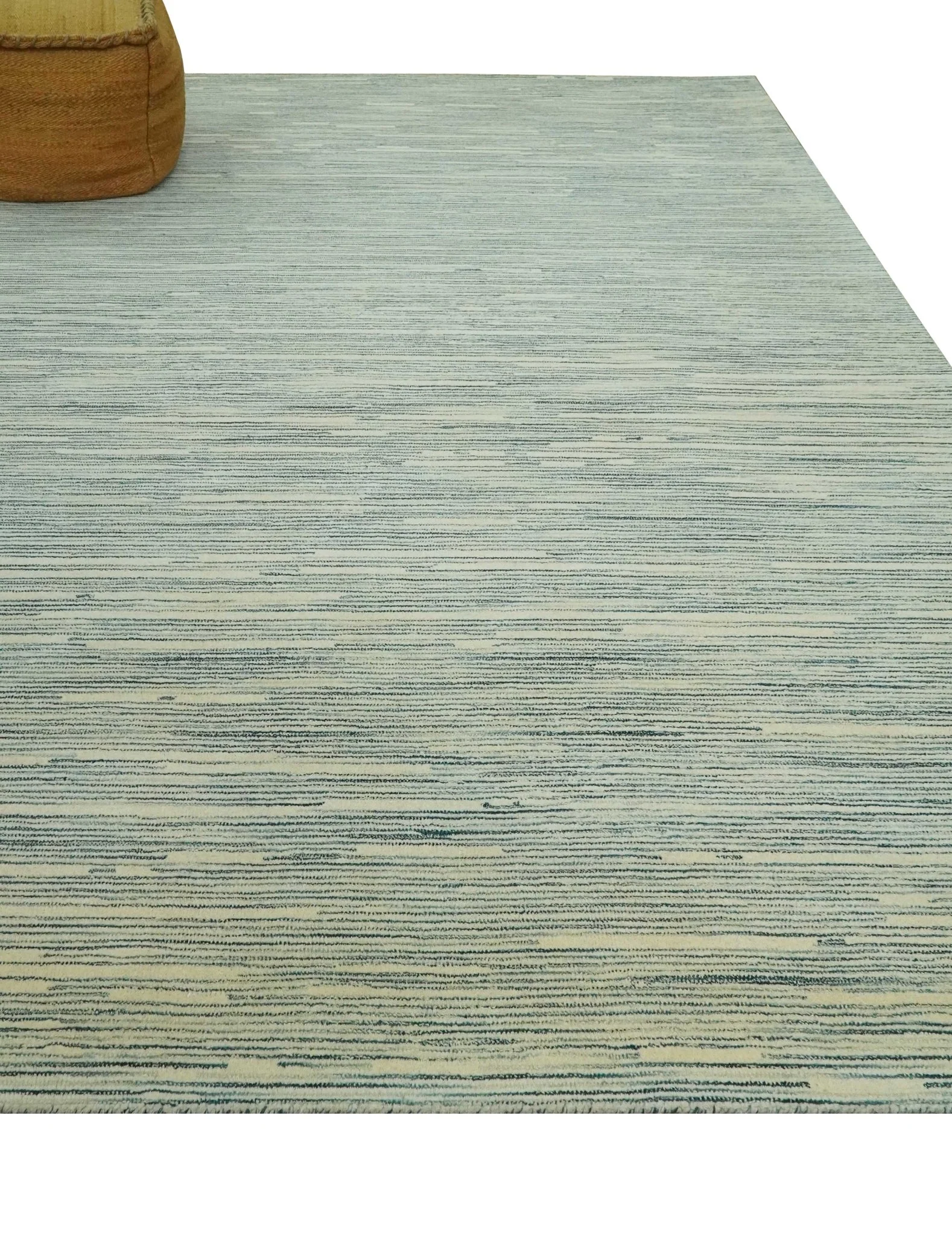 Beige and Teal Modern stripes Design Hand Tufted Multi Size wool area rug - Image 10