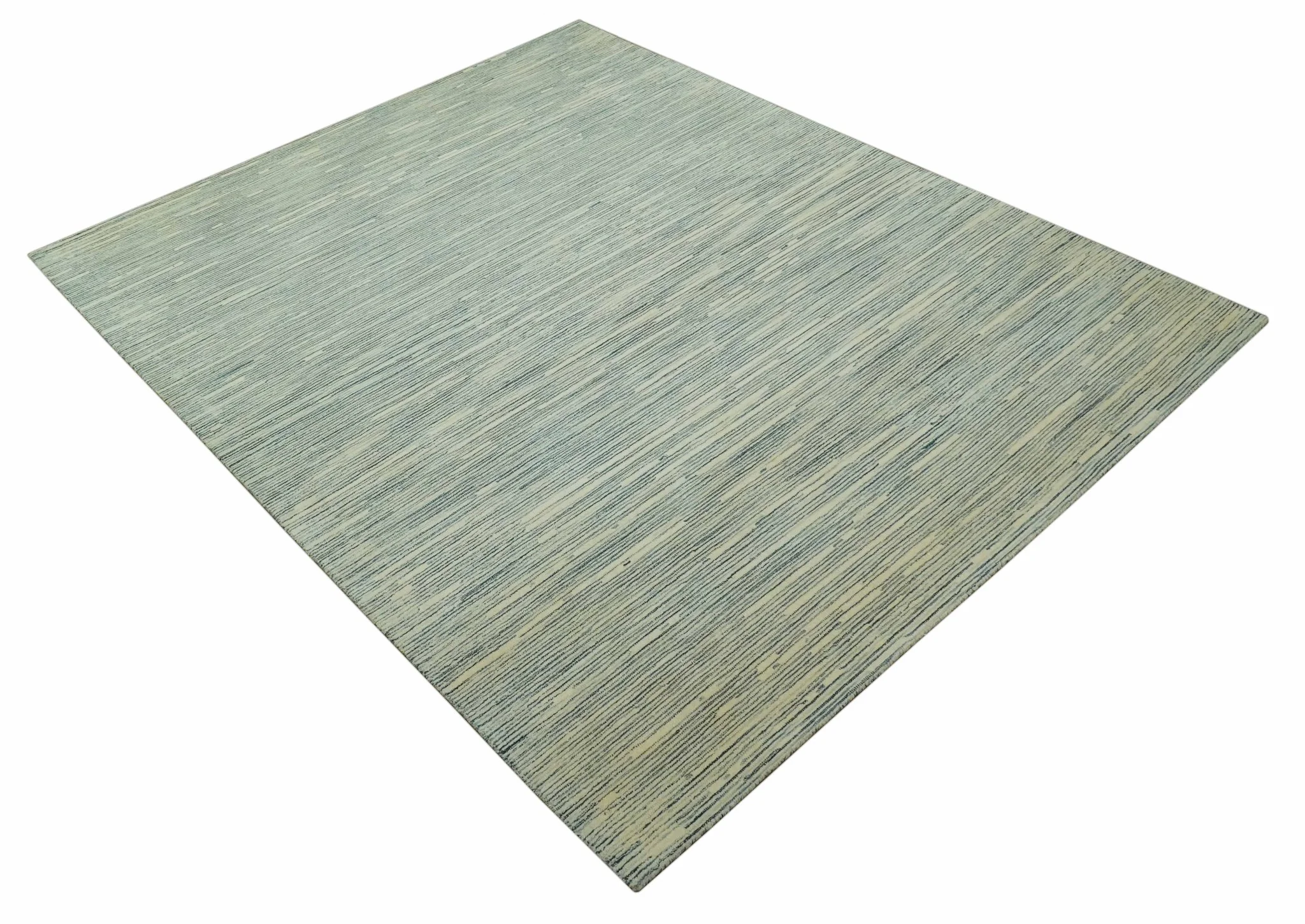 Beige and Teal Modern stripes Design Hand Tufted Multi Size wool area rug - Image 3