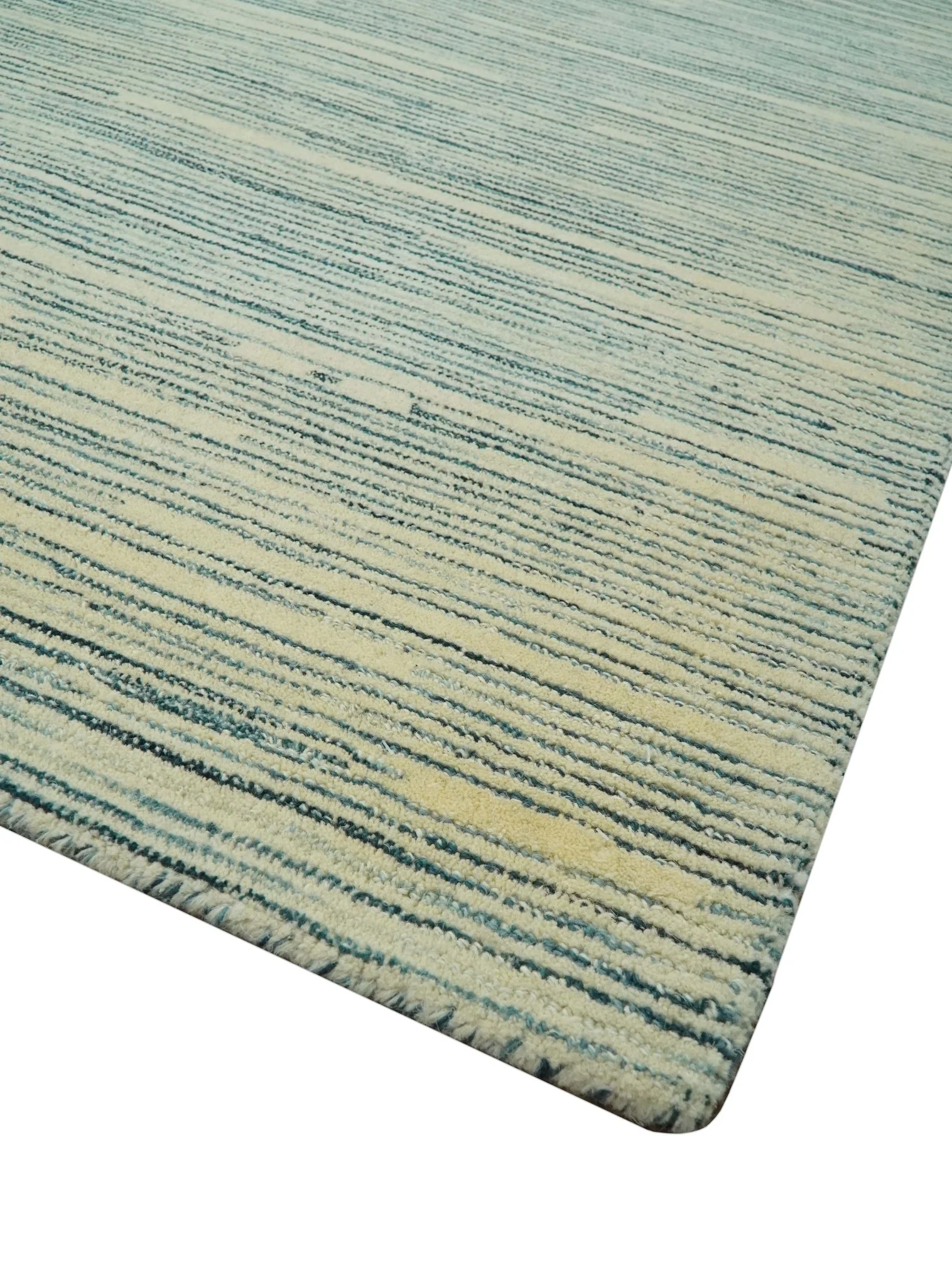 Beige and Teal Modern stripes Design Hand Tufted Multi Size wool area rug - Image 6