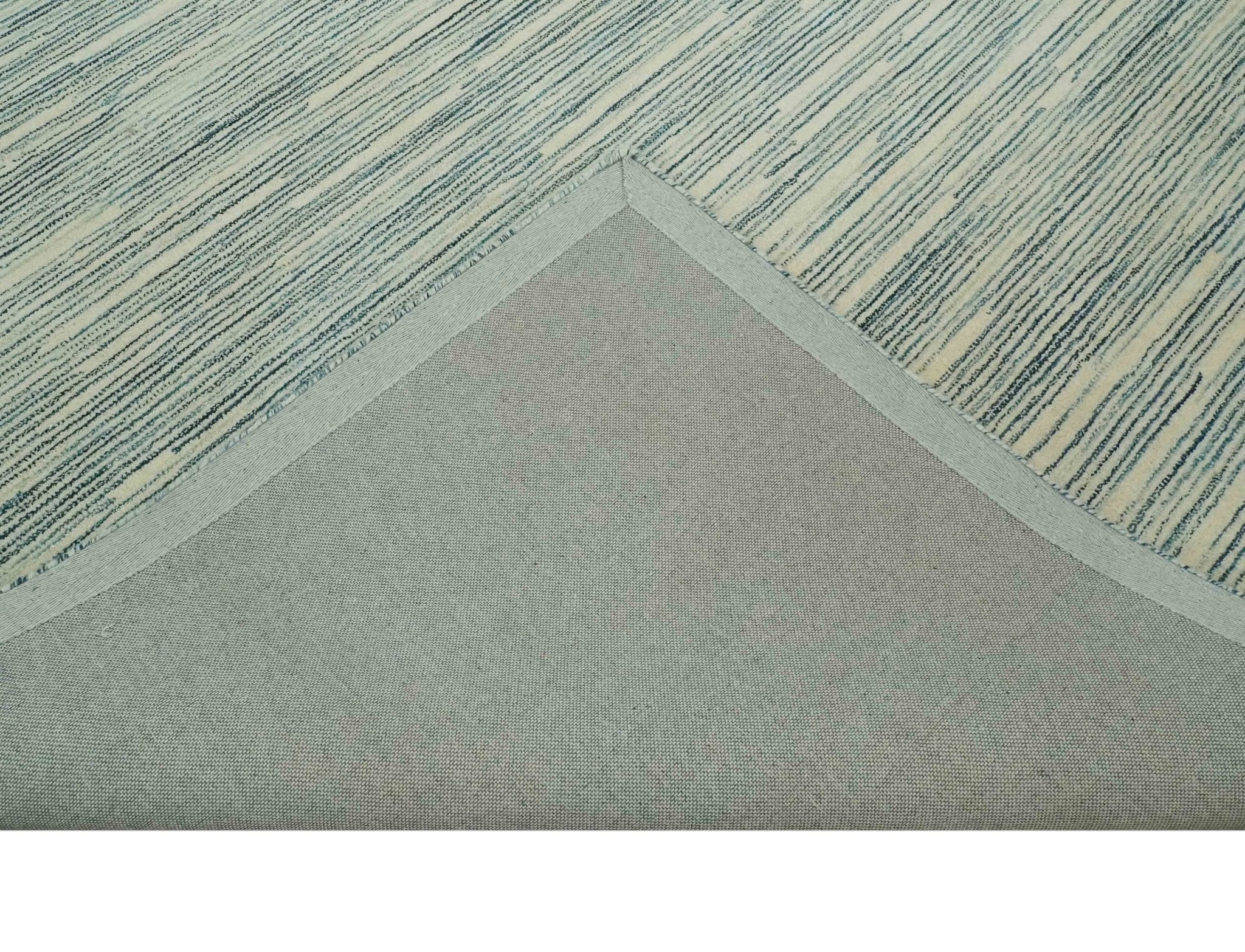 Beige and Teal Modern stripes Design Hand Tufted Multi Size wool area rug - Image 8