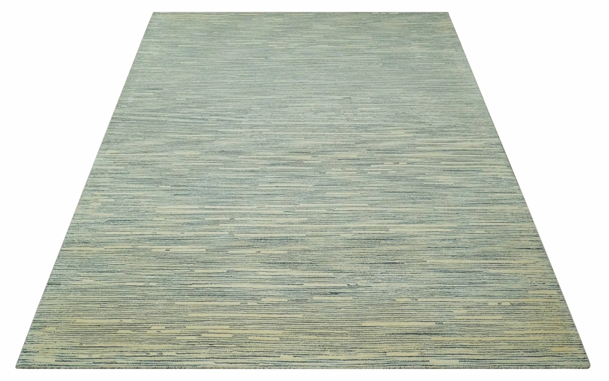 Beige and Teal 8x10 Modern stripes Design Hand Tufted wool area rug - Image 10