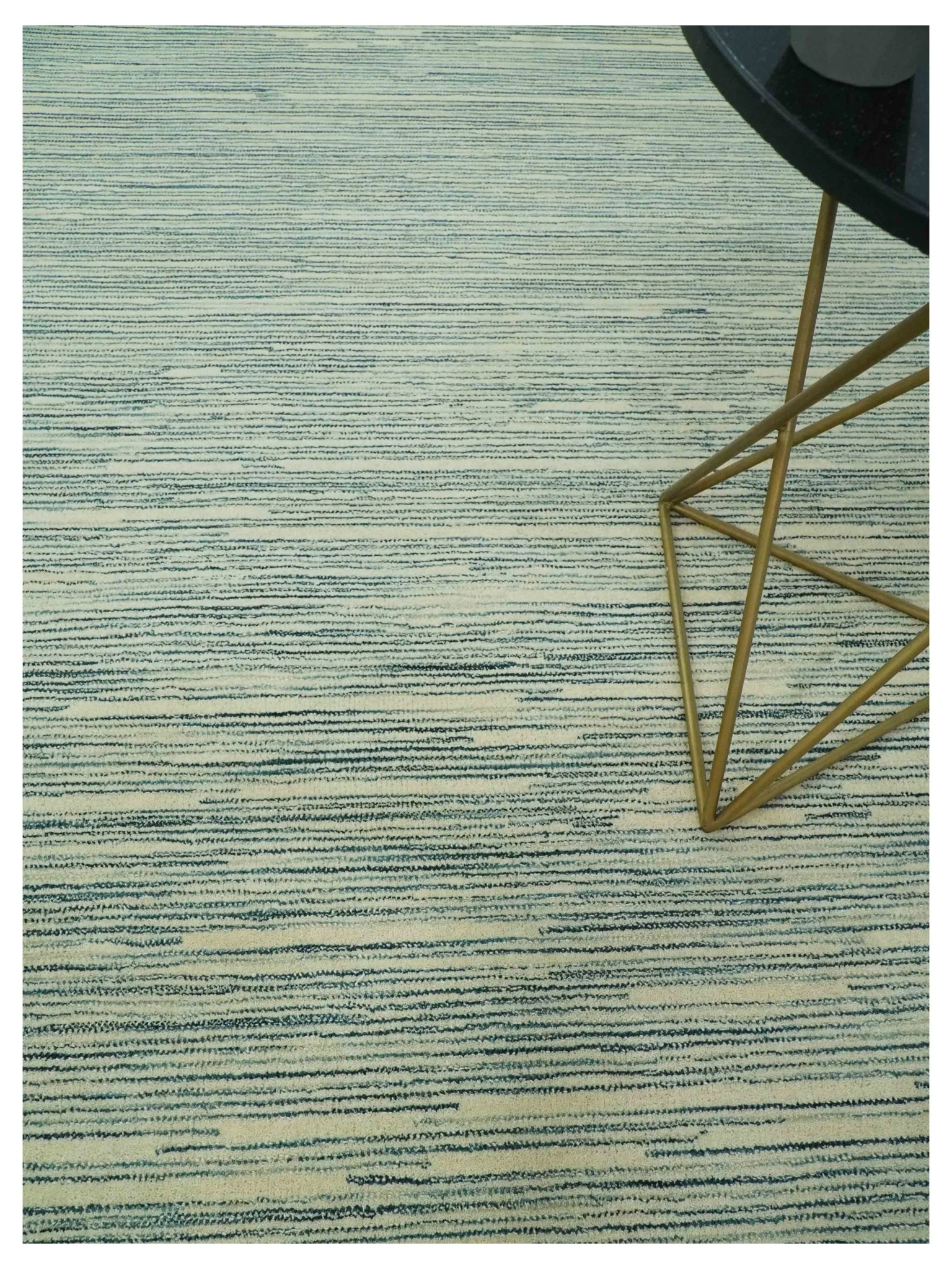 Beige and Teal 8x10 Modern stripes Design Hand Tufted wool area rug - Image 2