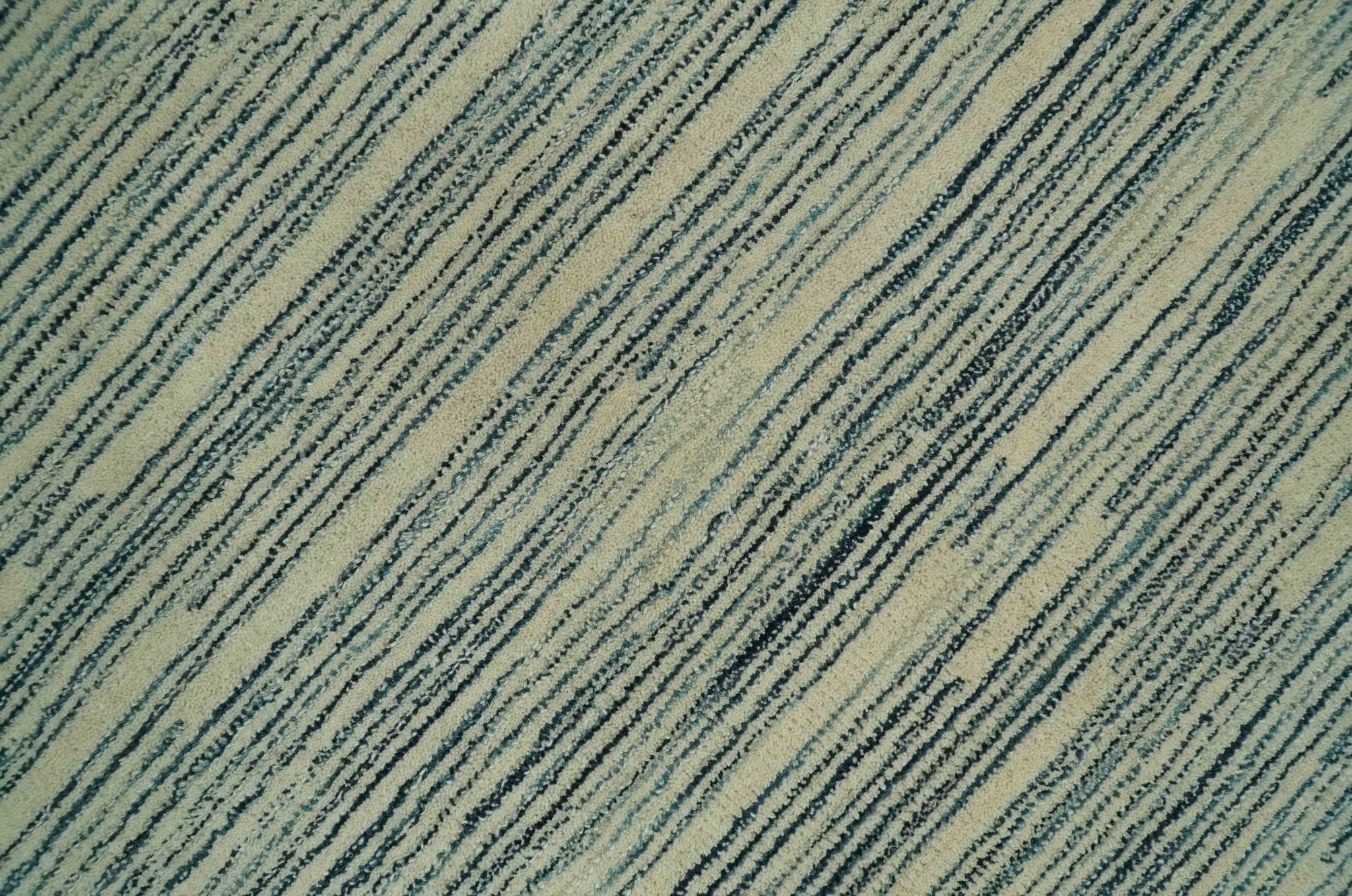 Beige and Teal 8x10 Modern stripes Design Hand Tufted wool area rug - Image 4
