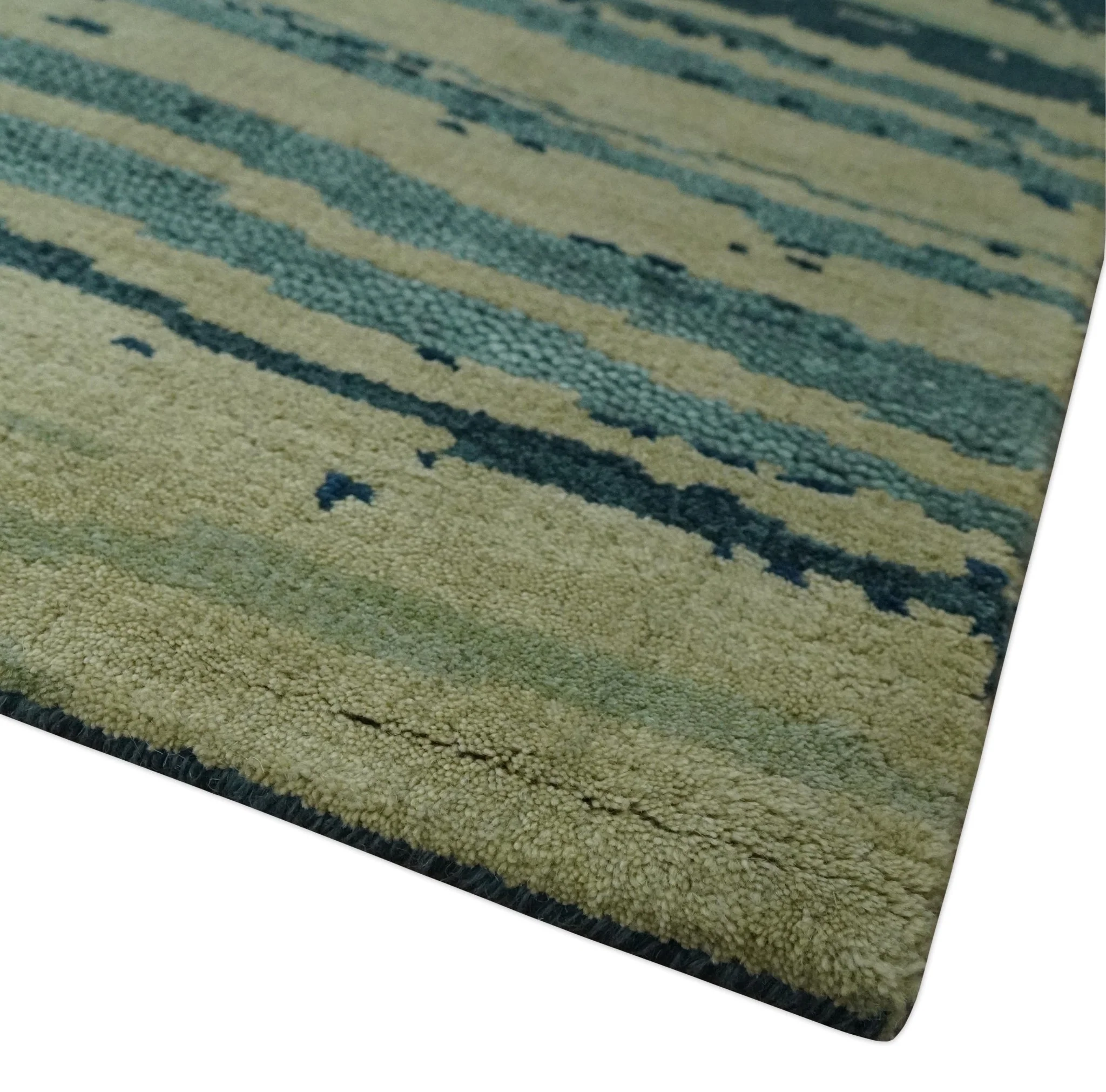 Beige and Teal Modern stripes Design Hand Knotted 5x7 wool Area Rug - Image 5