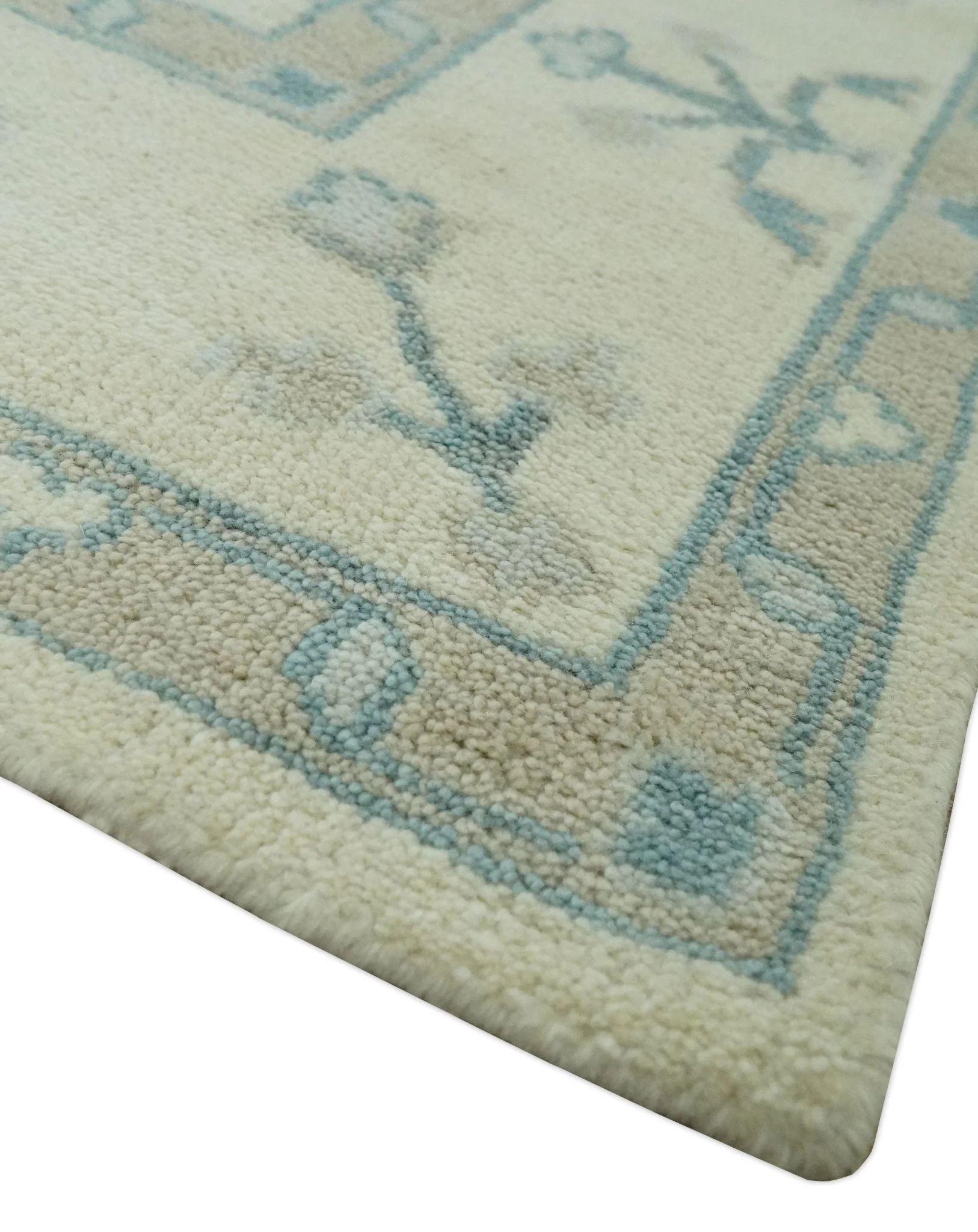 Antique Style Tree of life Beige and Teal Traditional Hand Knotted Custom Made wool Area Rug - Image 6