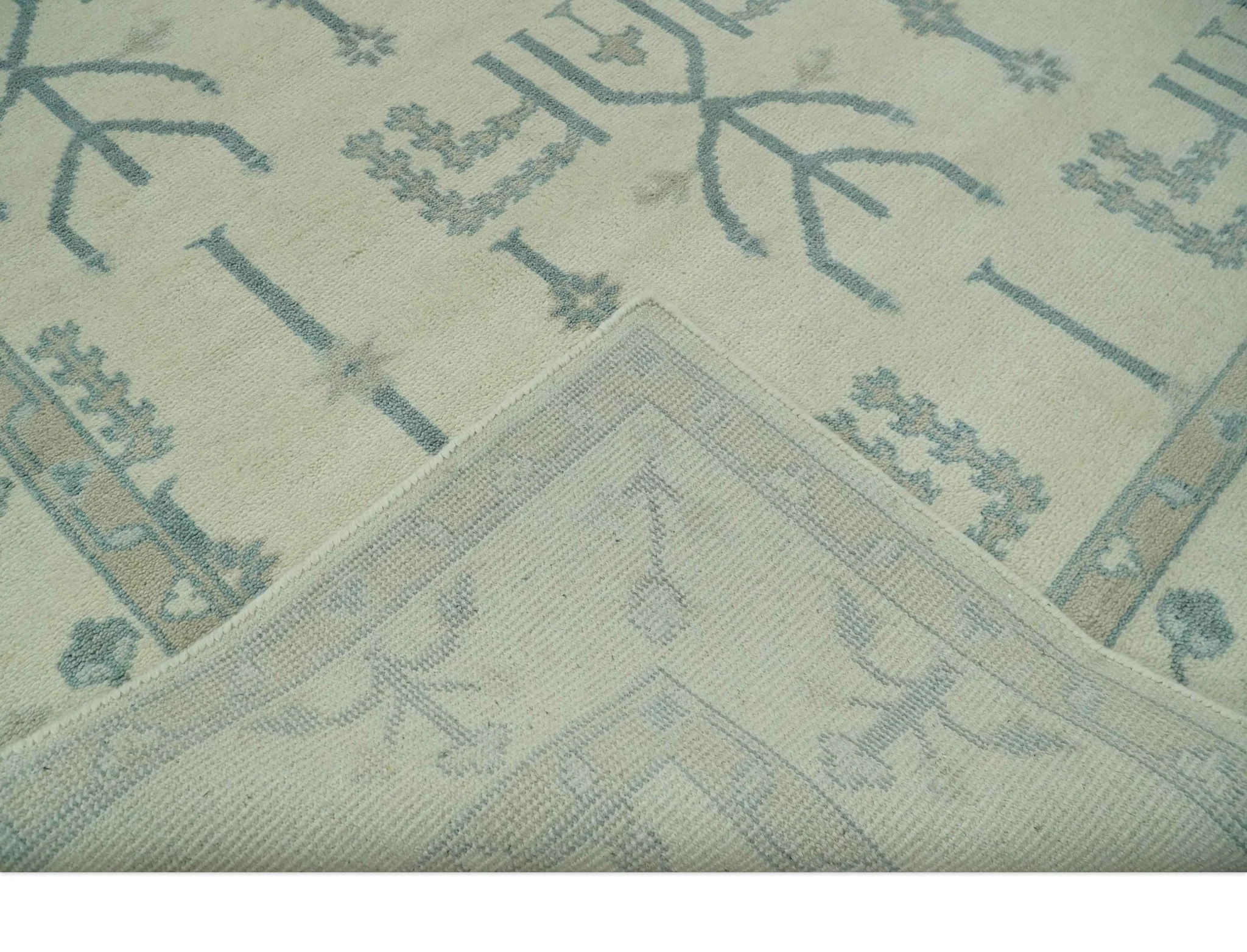 Antique Style Tree of life Beige and Teal Traditional Hand Knotted Custom Made wool Area Rug - Image 8