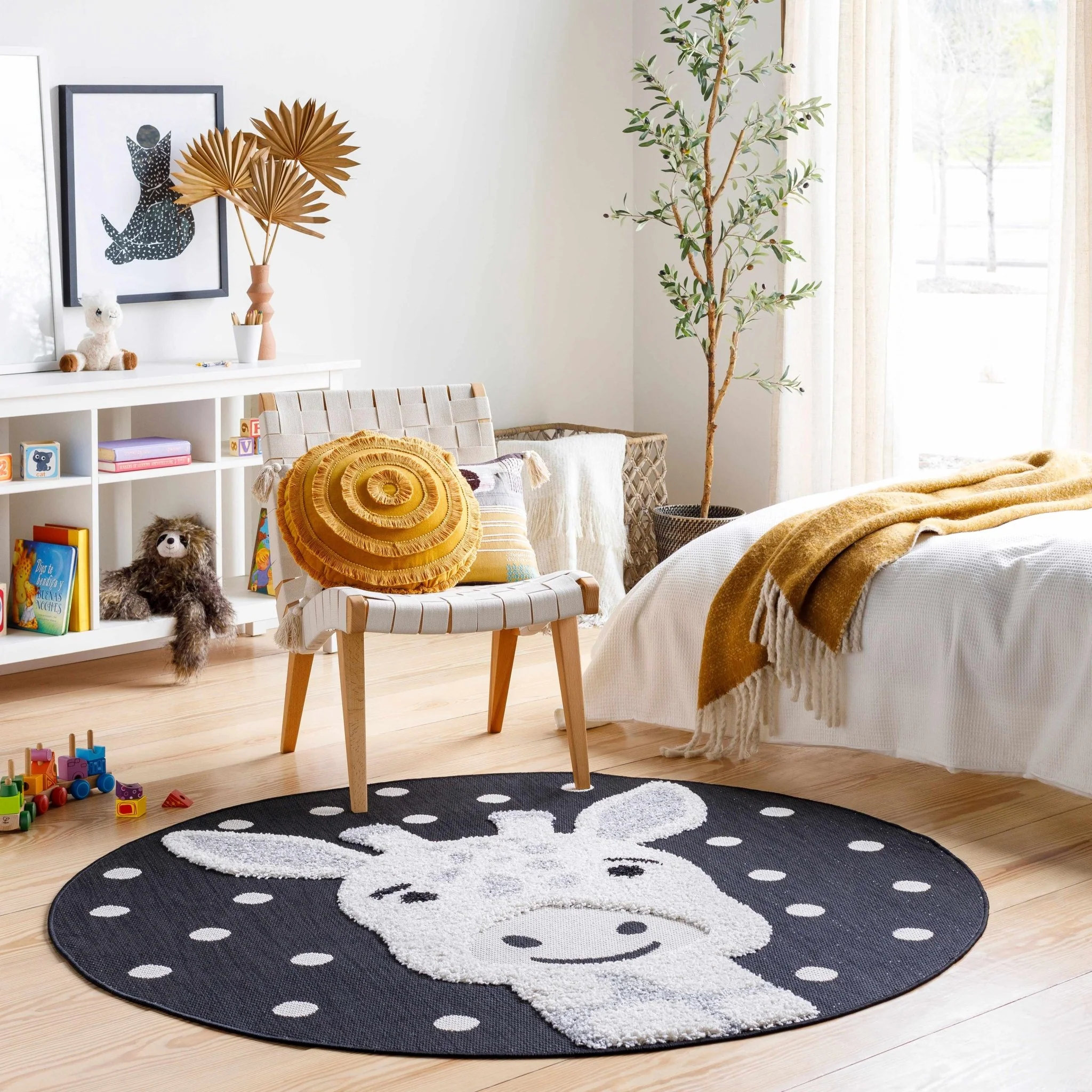 Beige, Black and Gray Kids Giraffe high low Texture Round Outdoor safe Area Rug - Image 4