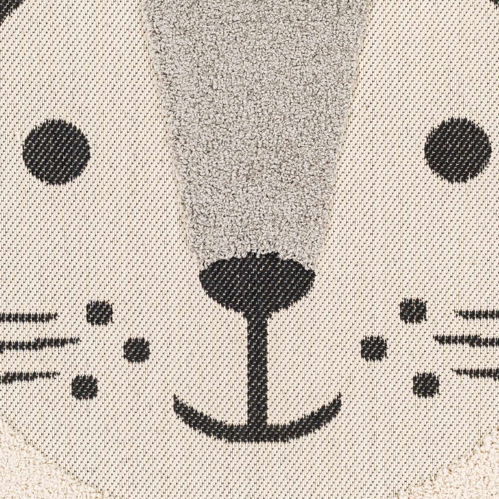 Beige, Black and Gray Kids Lion high low Texture Round Area Rug - Image 3