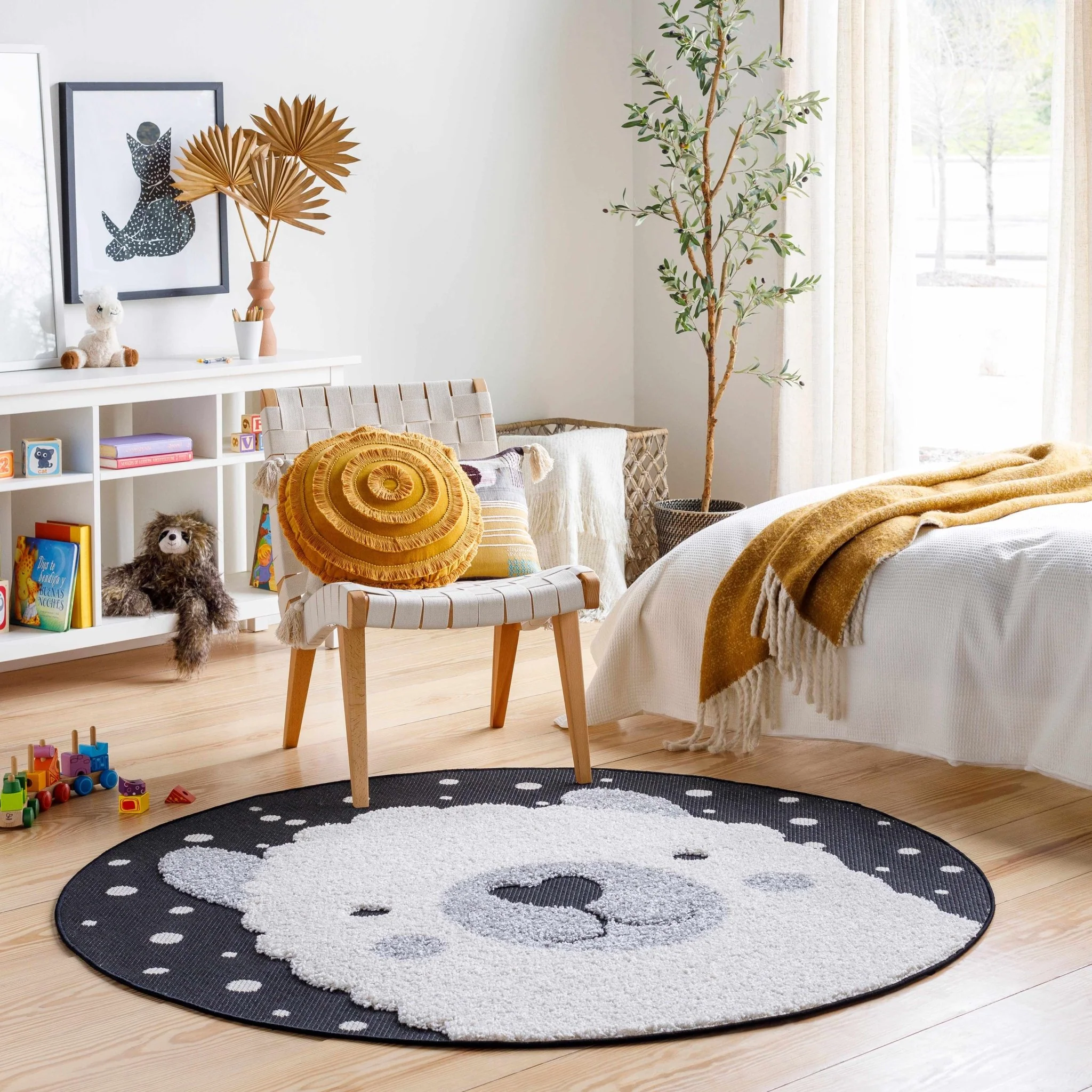 Beige, Black and Gray Kids Llama high low Texture Round Outdoor safe Area Rug - Image 4