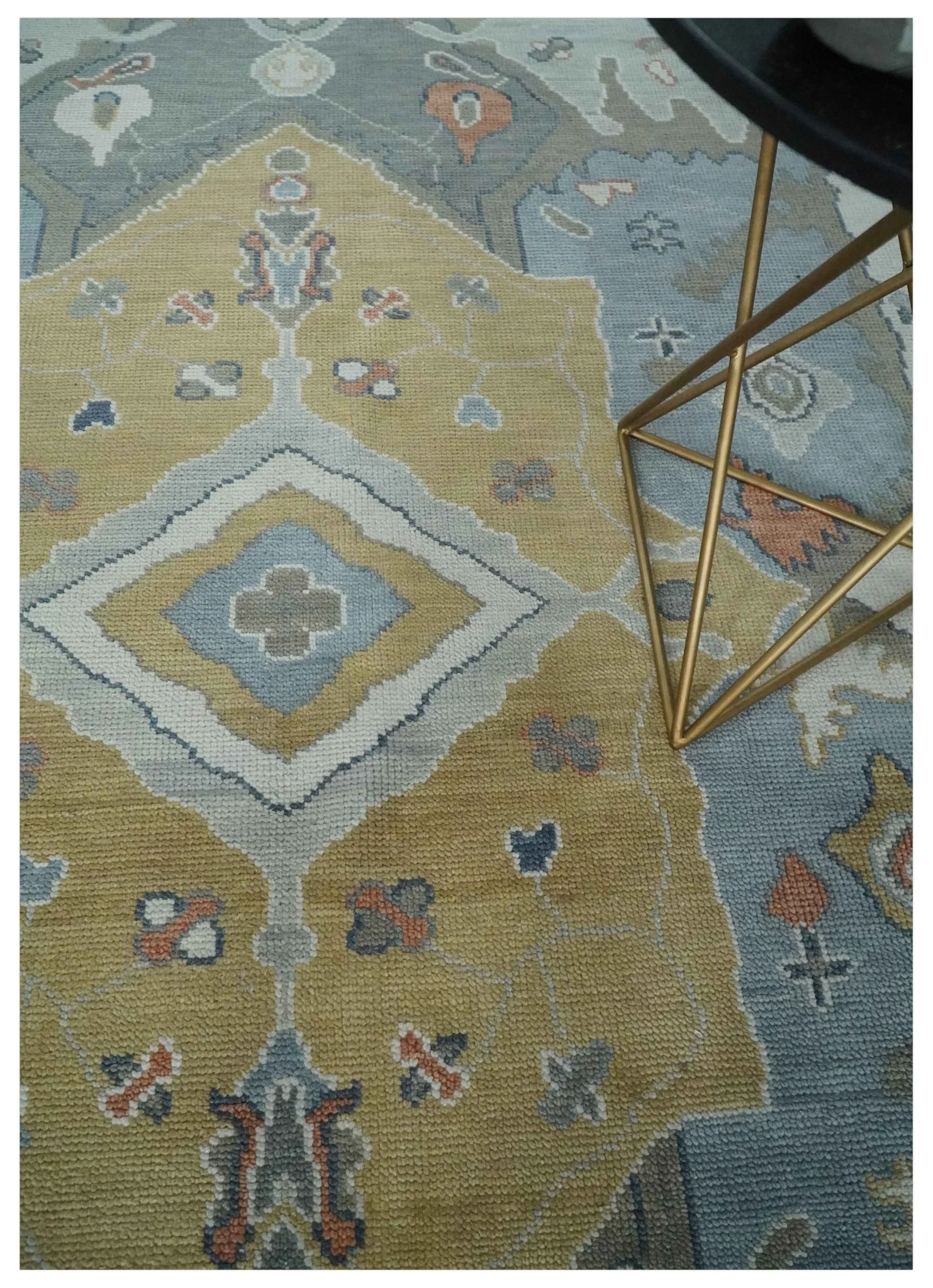 Beige, Blue and Ivory Hand Knotted Traditional Wool Area Rug - Image 2