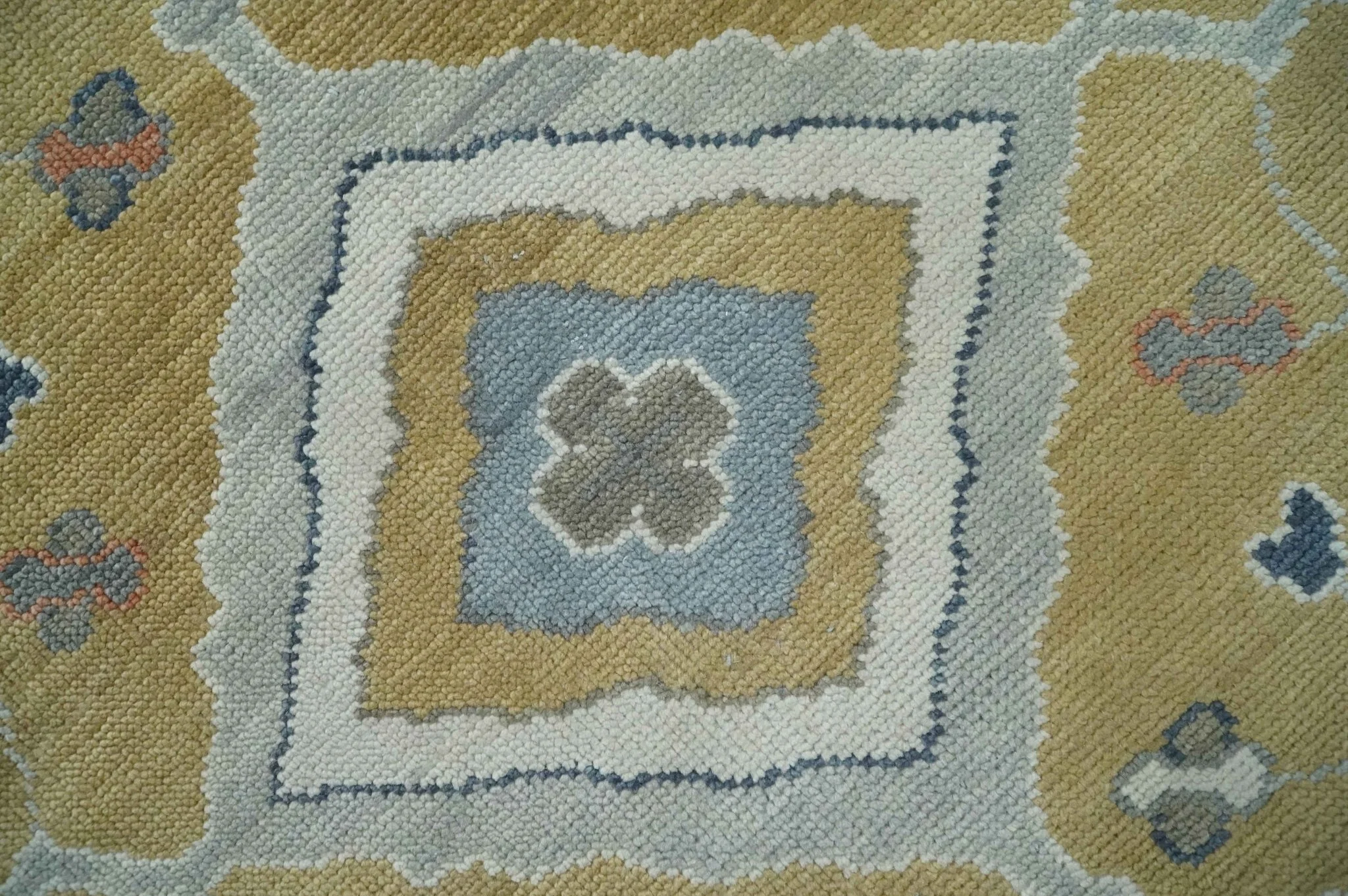 Beige, Blue and Ivory Hand Knotted Traditional Wool Area Rug - Image 4