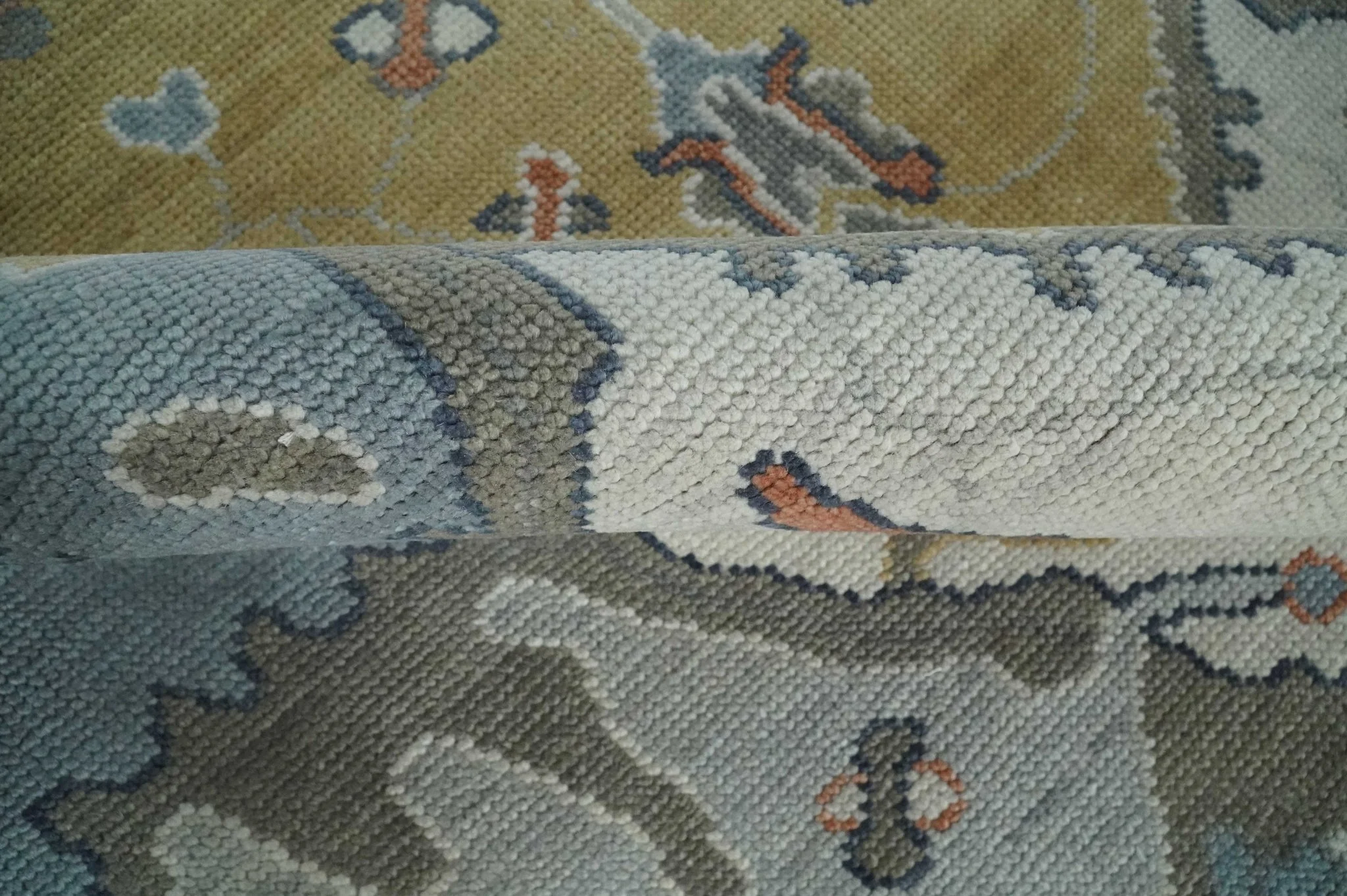 Beige, Blue and Ivory Hand Knotted Traditional Wool Area Rug - Image 6