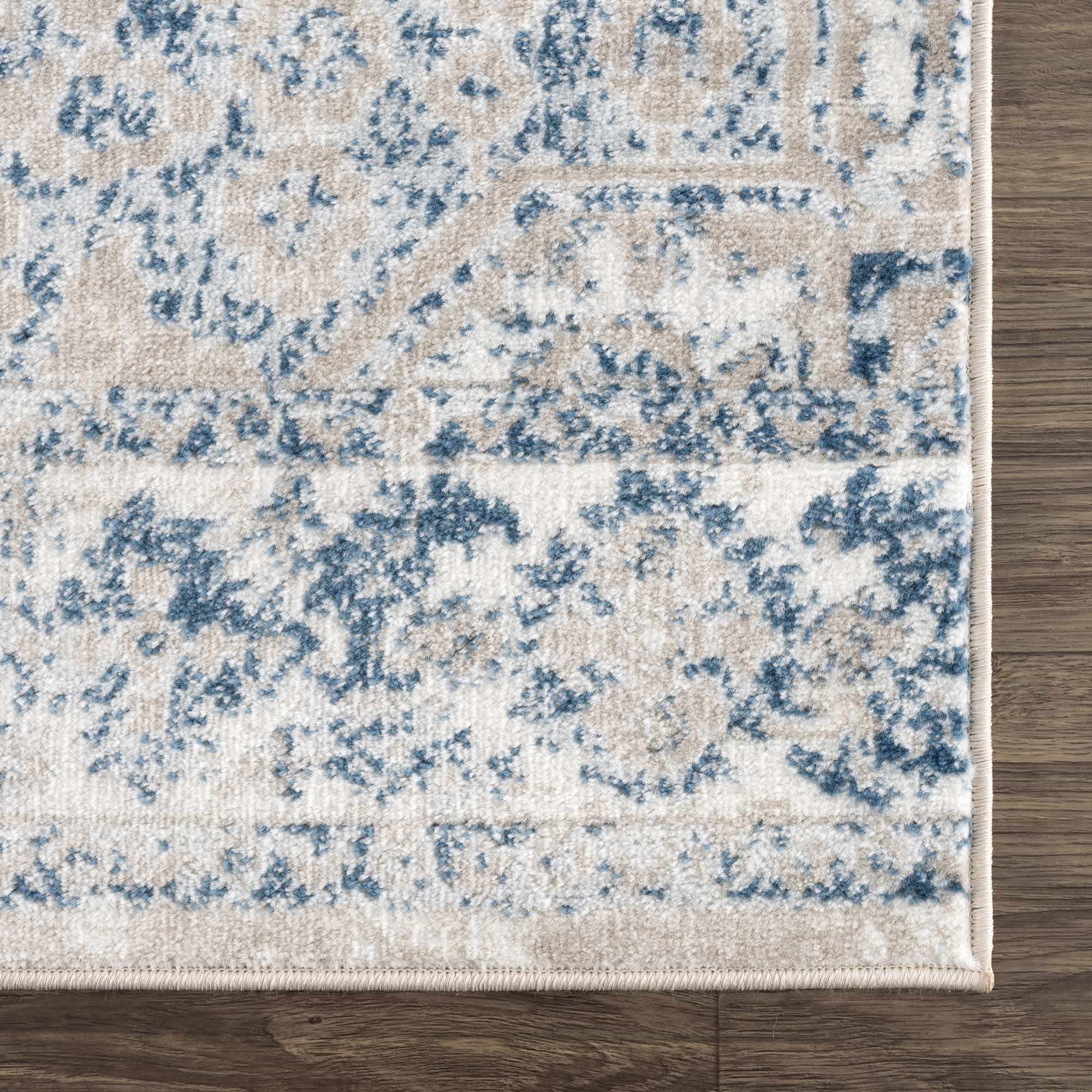 Antique look Beige, Blue and Ivory Traditional Heriz Design Medallion Turkish Area Rug - Image 10