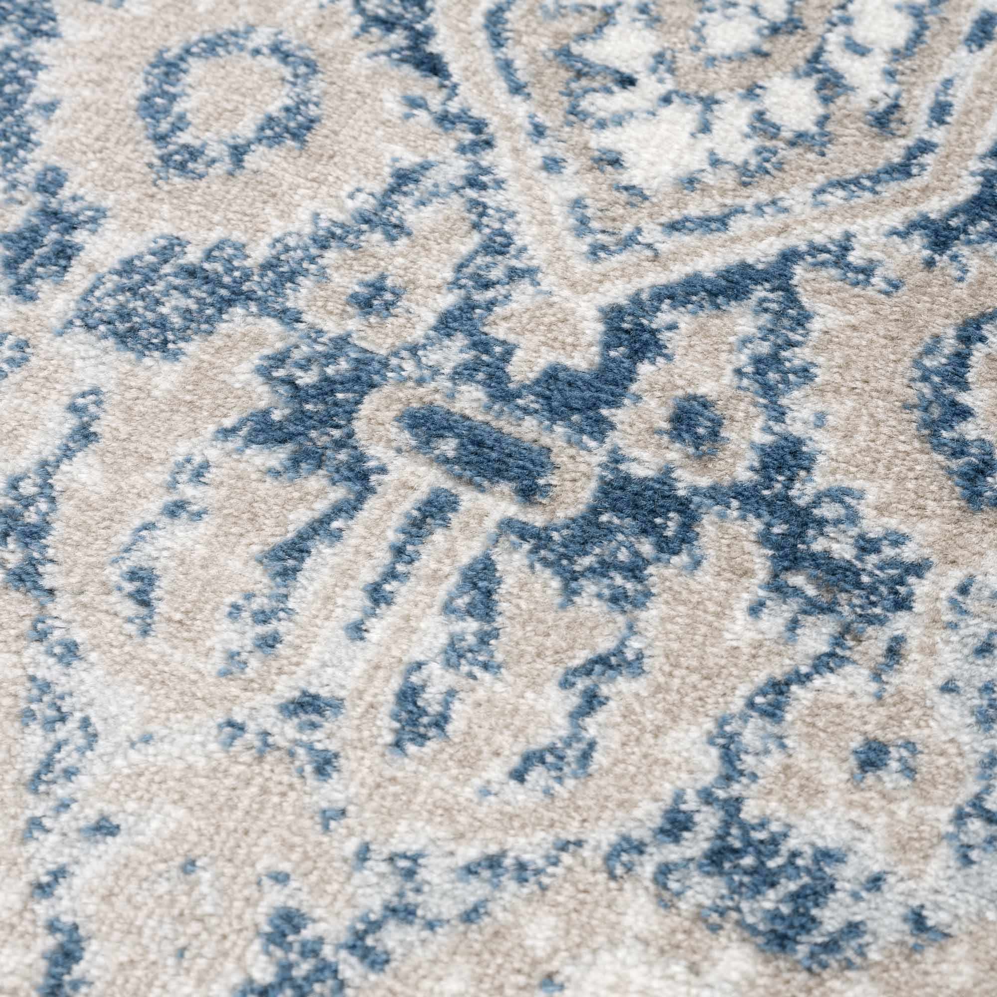 Antique look Beige, Blue and Ivory Traditional Heriz Design Medallion Turkish Area Rug - Image 12