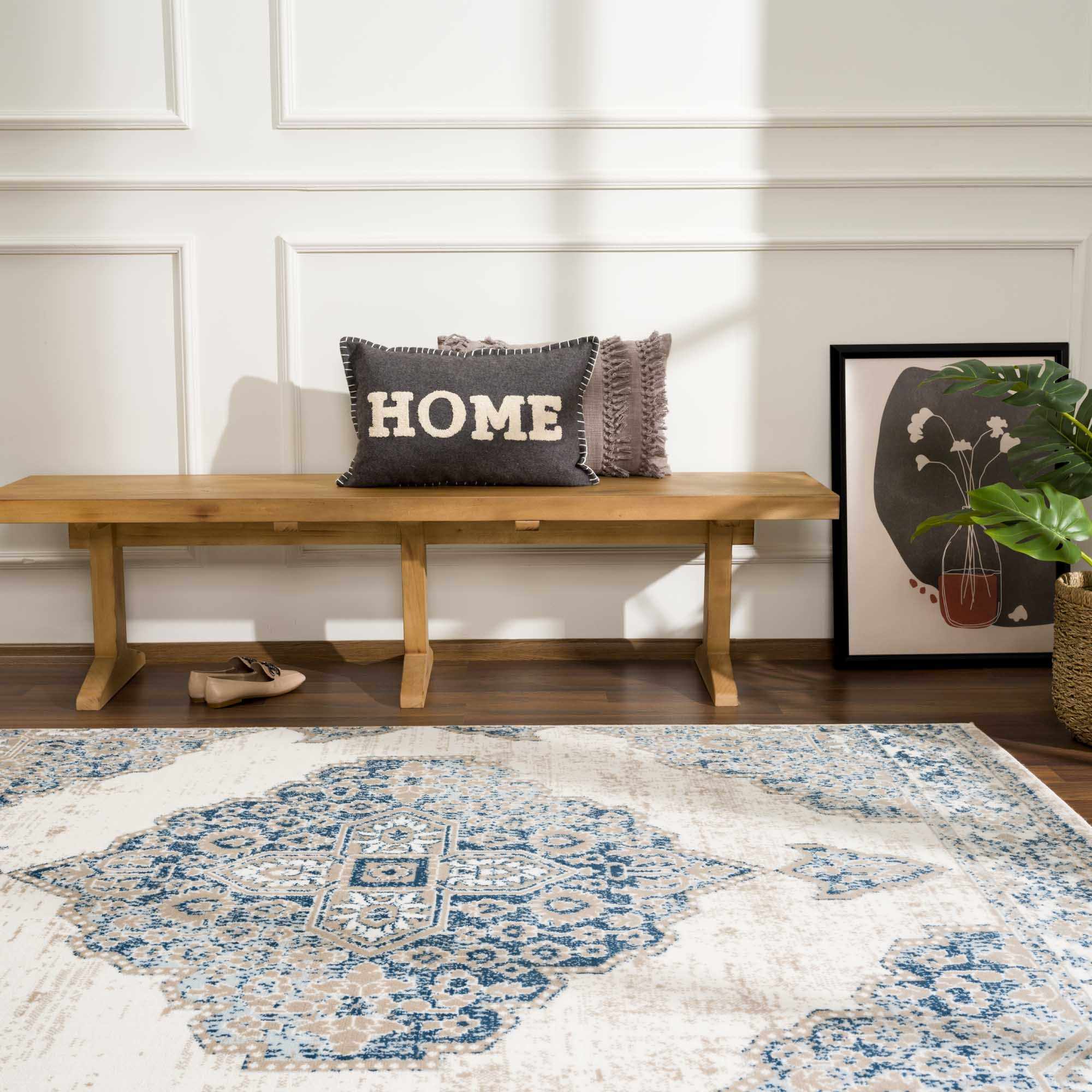 Antique look Beige, Blue and Ivory Traditional Heriz Design Medallion Turkish Area Rug - Image 16