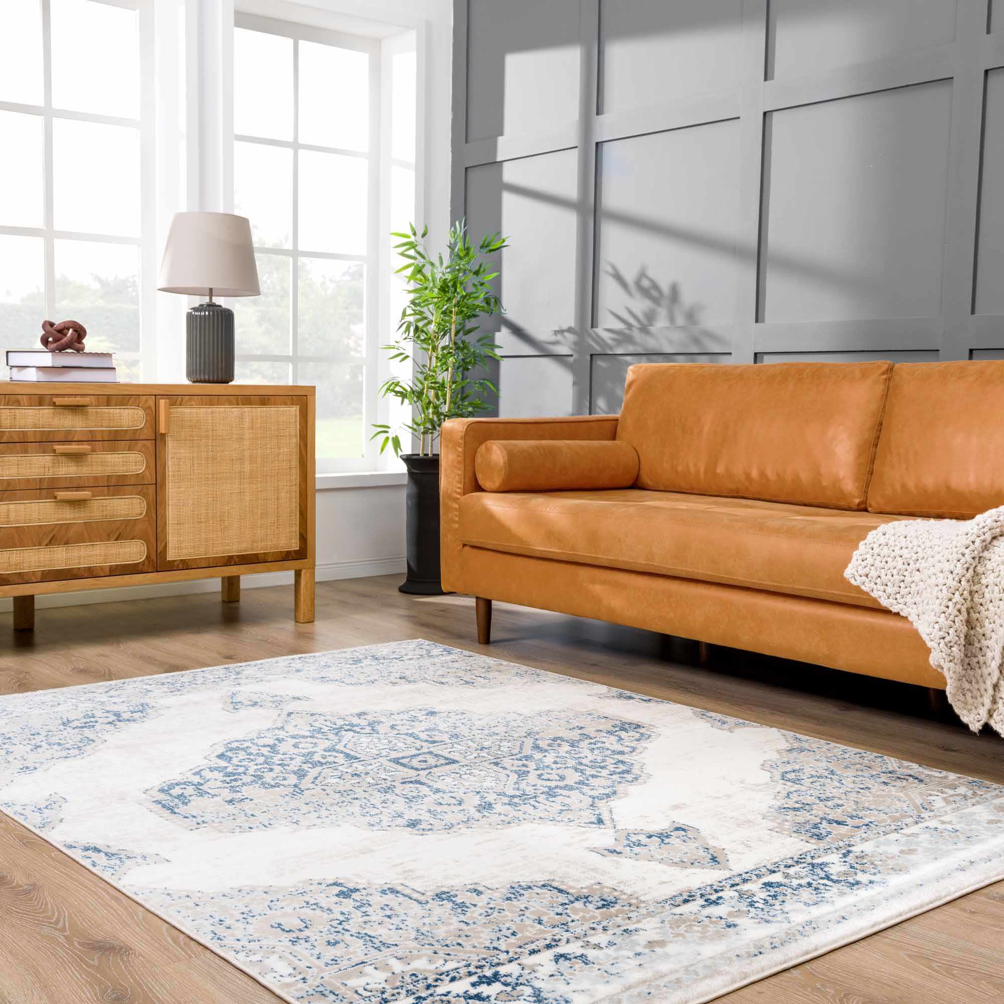 Antique look Beige, Blue and Ivory Traditional Heriz Design Medallion Turkish Area Rug - Image 17