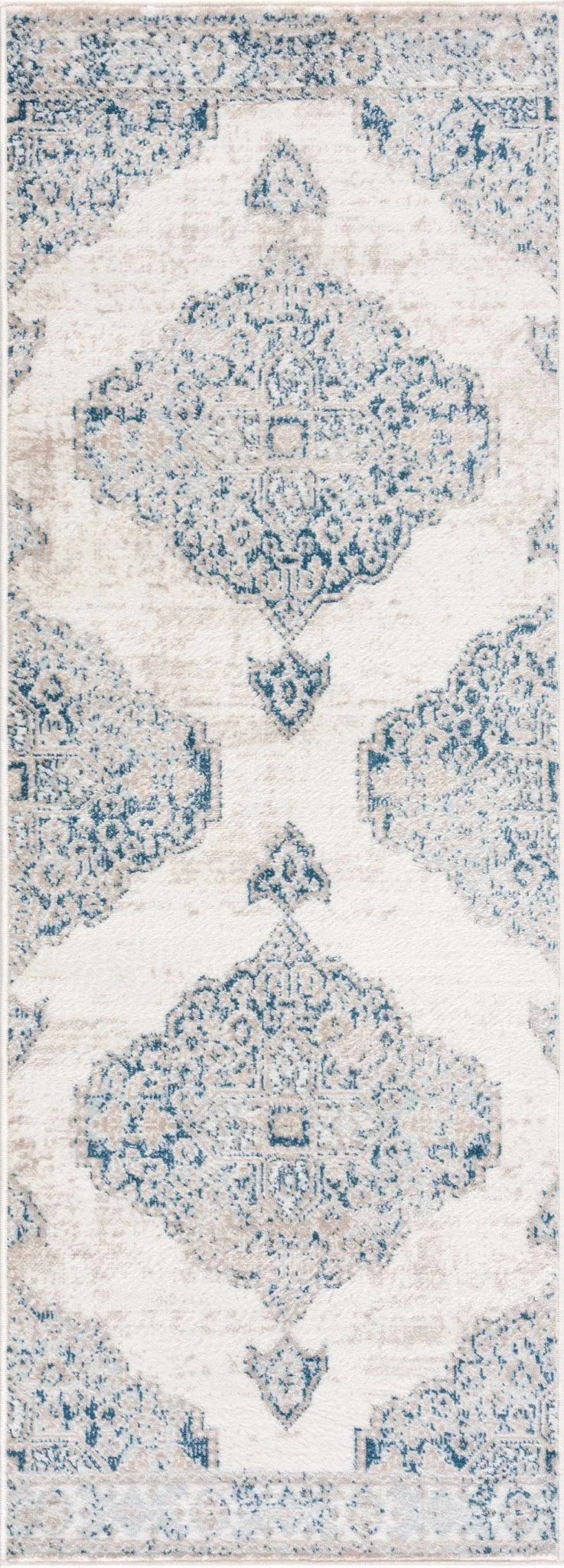 Antique look Beige, Blue and Ivory Traditional Heriz Design Medallion Turkish Area Rug - Image 4