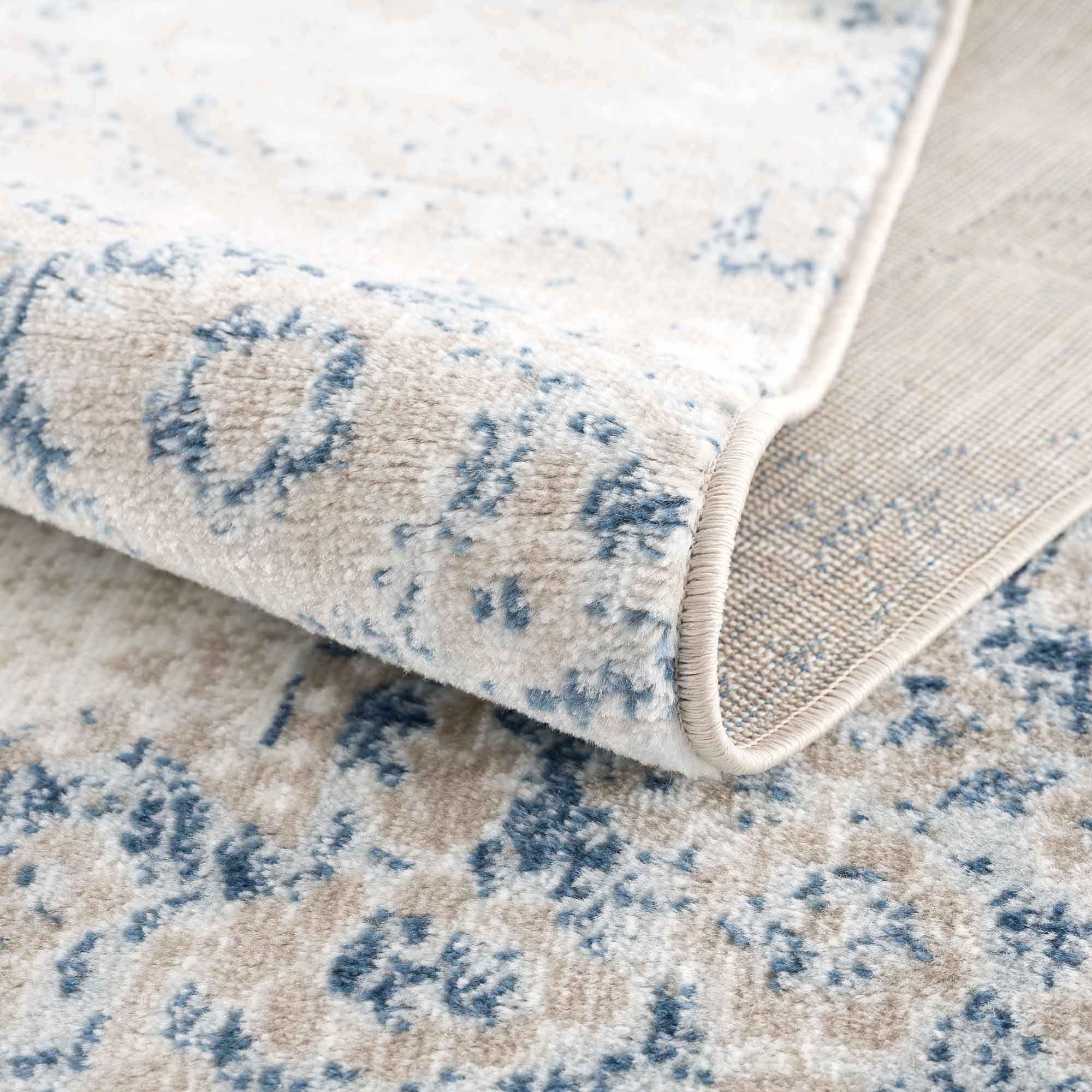 Antique look Beige, Blue and Ivory Traditional Heriz Design Medallion Turkish Area Rug - Image 6
