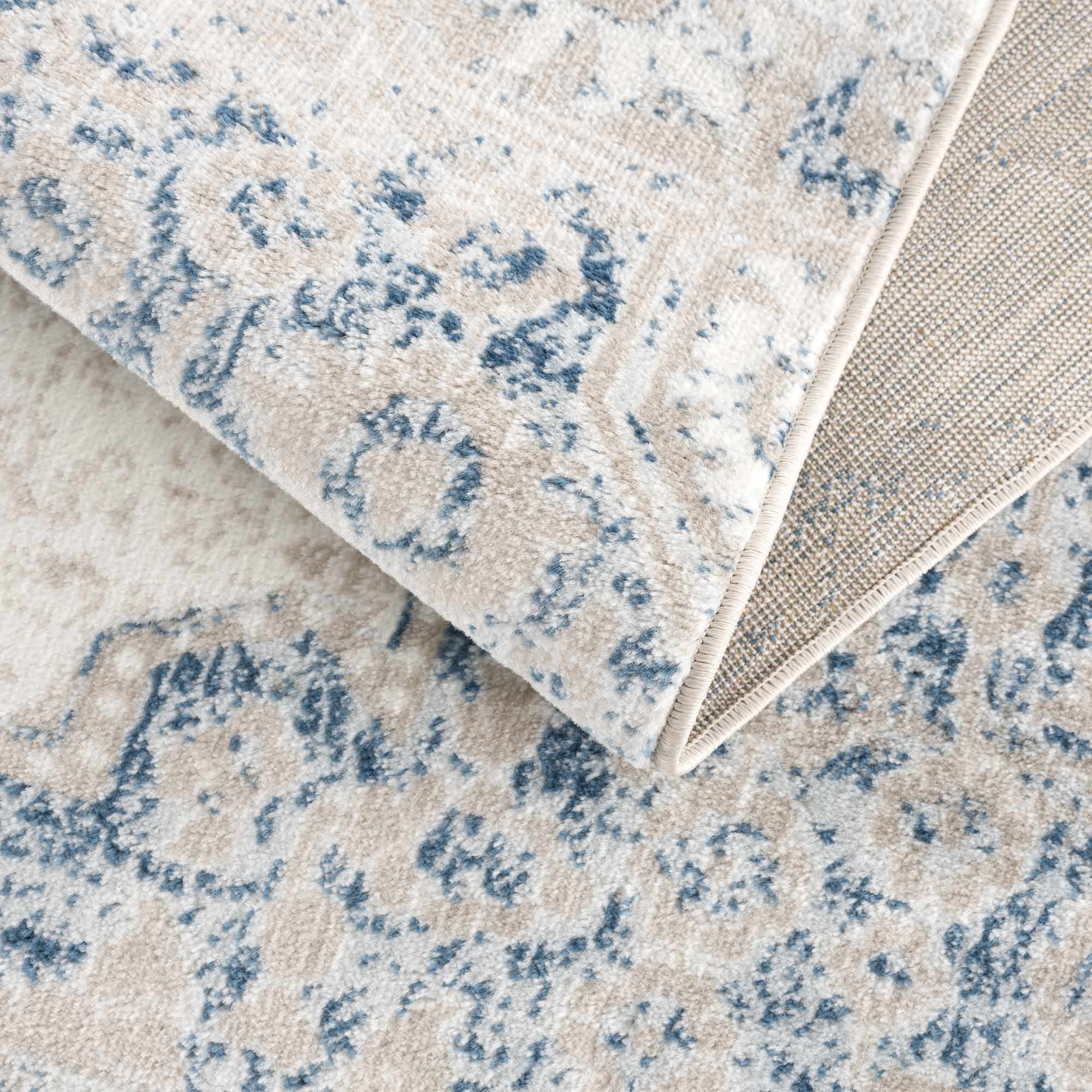 Antique look Beige, Blue and Ivory Traditional Heriz Design Medallion Turkish Area Rug - Image 8