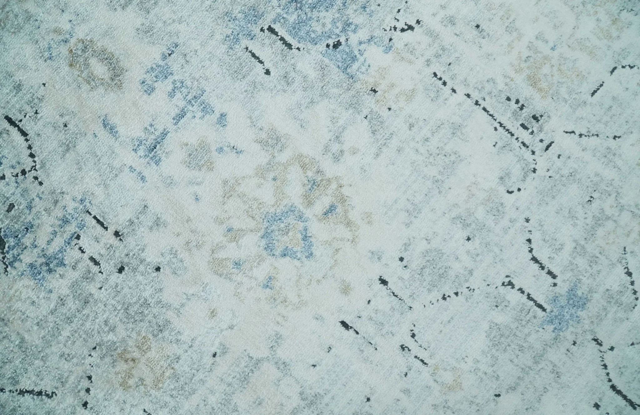 Ivory, Silver, Blue and Beige Finish, Vintage Design , Modern Abstract Art Silk Area Rug, Living Room Rug | TRDMM5 - Image 4