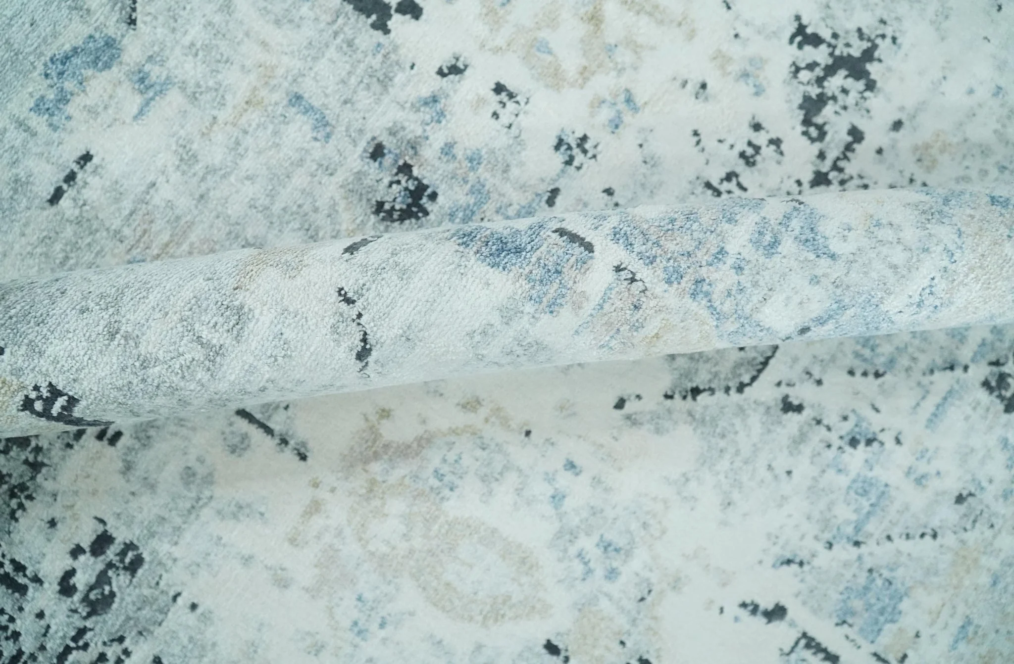 Ivory, Silver, Blue and Beige Finish, Vintage Design , Modern Abstract Art Silk Area Rug, Living Room Rug | TRDMM5 - Image 6