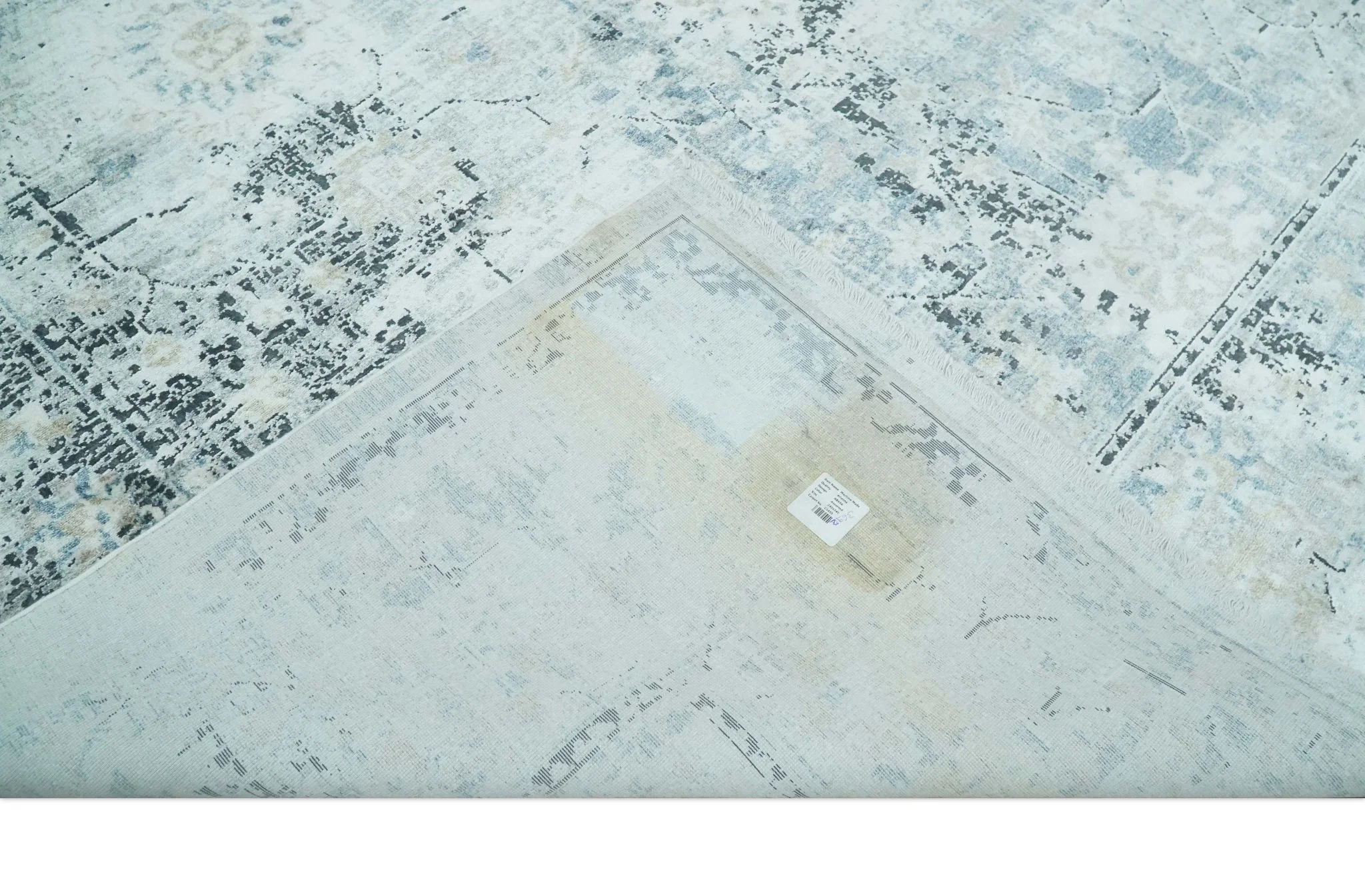 Ivory, Silver, Blue and Beige Finish, Vintage Design , Modern Abstract Art Silk Area Rug, Living Room Rug | TRDMM5 - Image 7