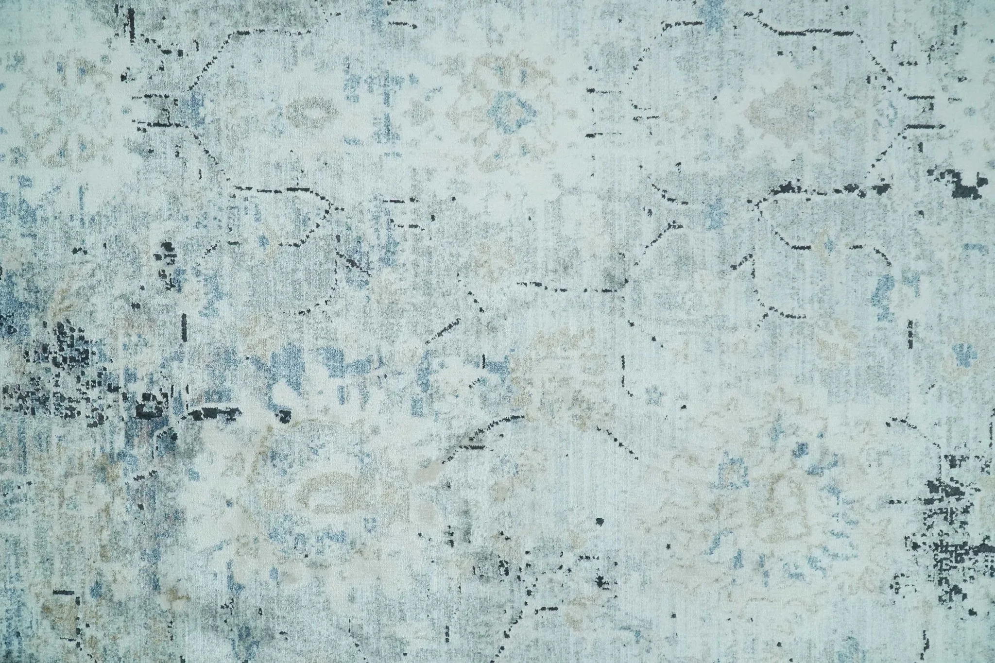 Ivory, Silver, Blue and Beige Finish, Vintage Design , Modern Abstract Art Silk Area Rug, Living Room Rug | TRDMM5 - Image 8