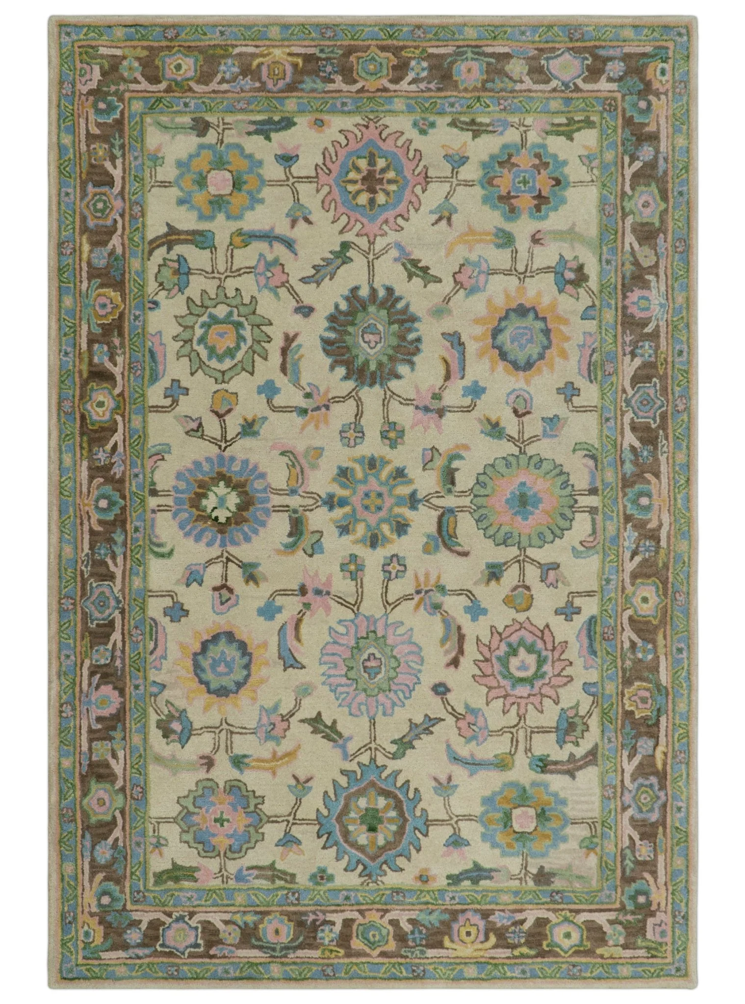 Custom Made Beige, Blue and Purple Traditional Floral Hand Tufted wool rug - Image 11