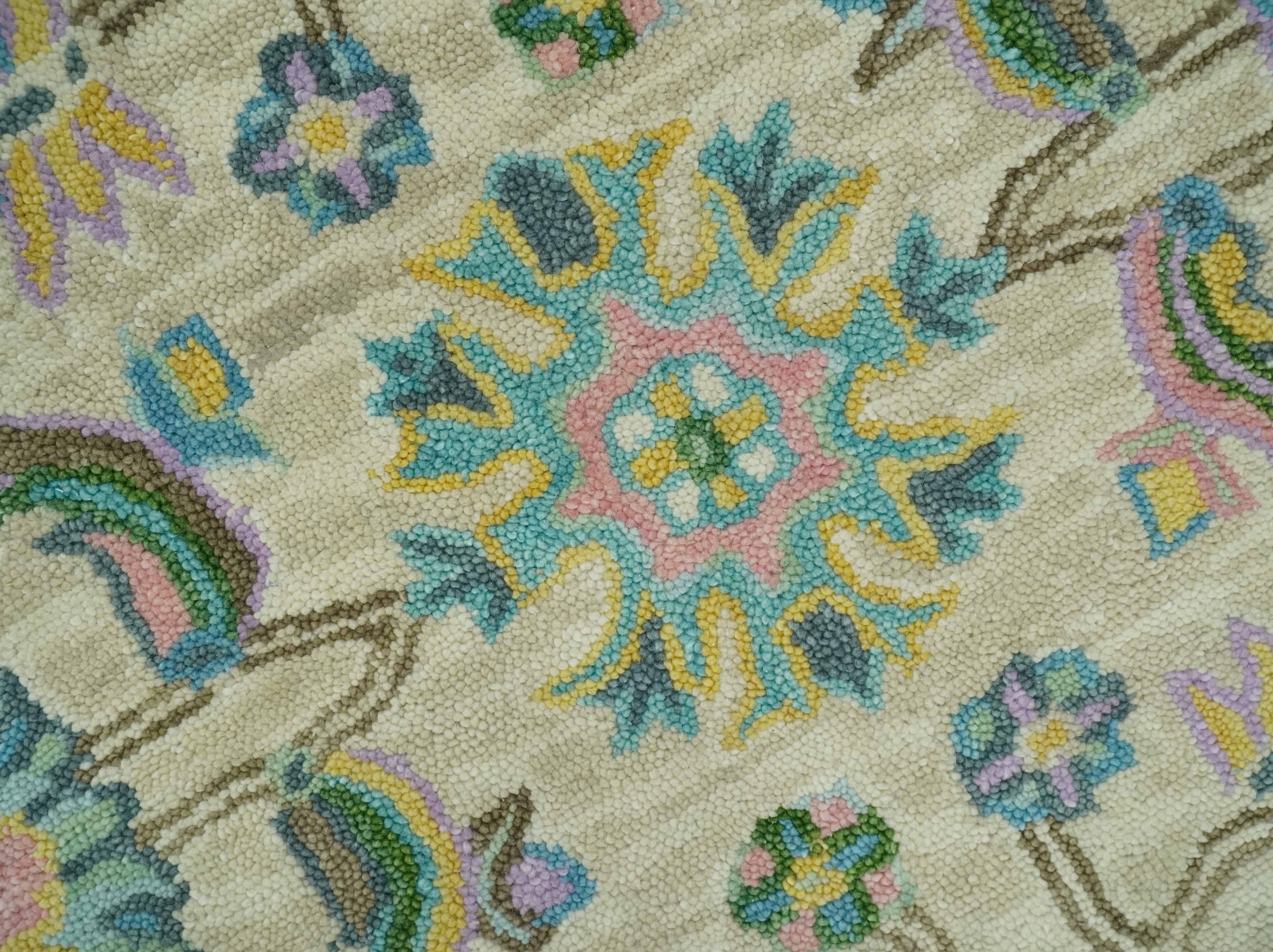Custom Made Beige, Blue and Purple Traditional Floral Hand Tufted wool rug - Image 4