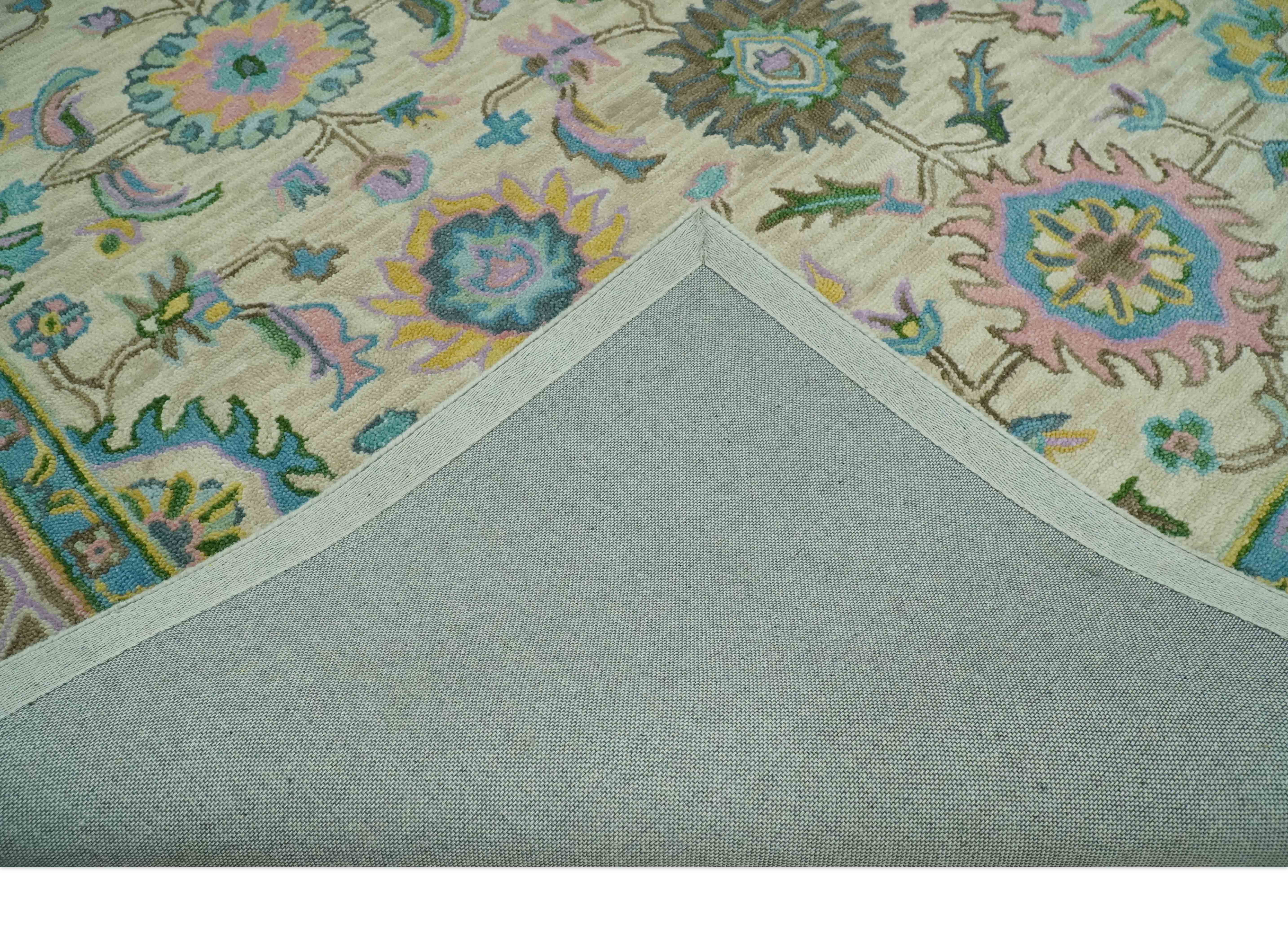 Custom Made Beige, Blue and Purple Traditional Floral Hand Tufted wool rug - Image 7