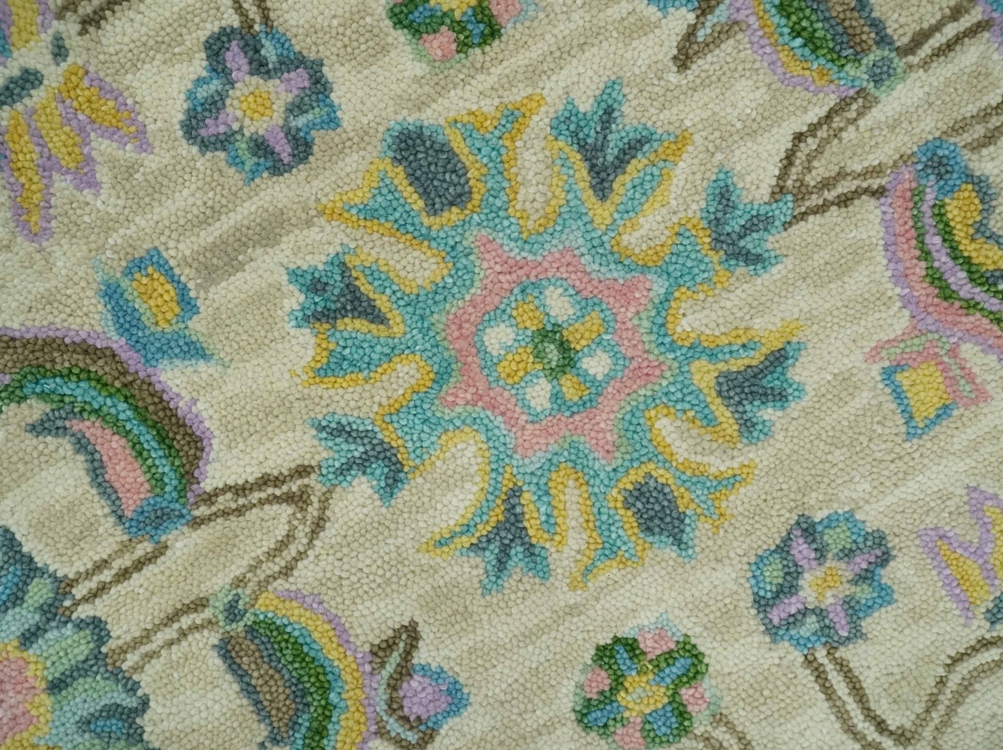 Vibrant Colorful Beige, Blue and Purple Traditional Floral Hand Tufted 8x10 wool rug - Image 4