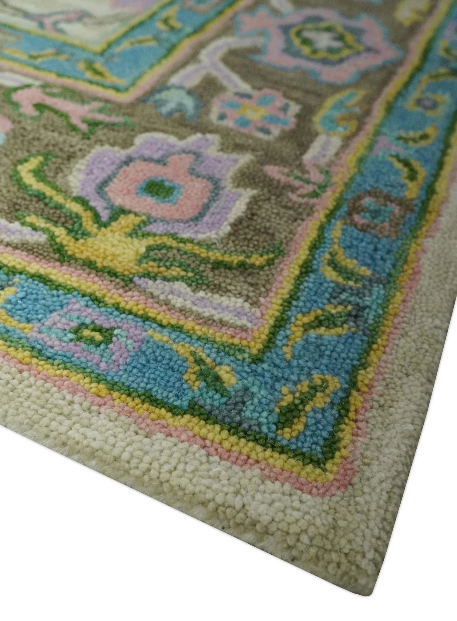 Vibrant Colorful Beige, Blue and Purple Traditional Floral Hand Tufted 8x10 wool rug - Image 5
